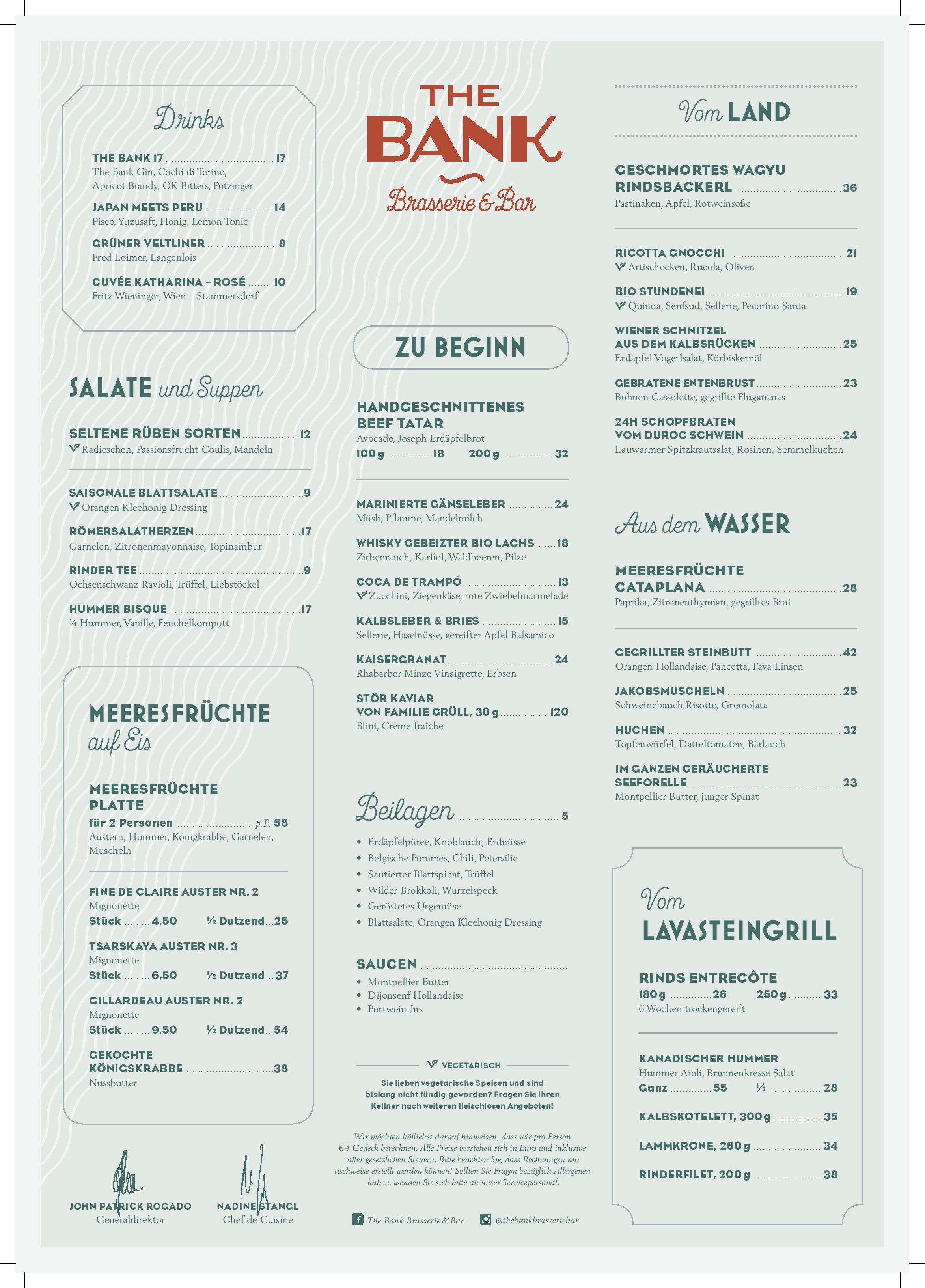 Speisekarte - Restaurant The Bank Brasserie Bar in Wien Speisekarte - Restaurant The Bank Brasserie Bar in Wien