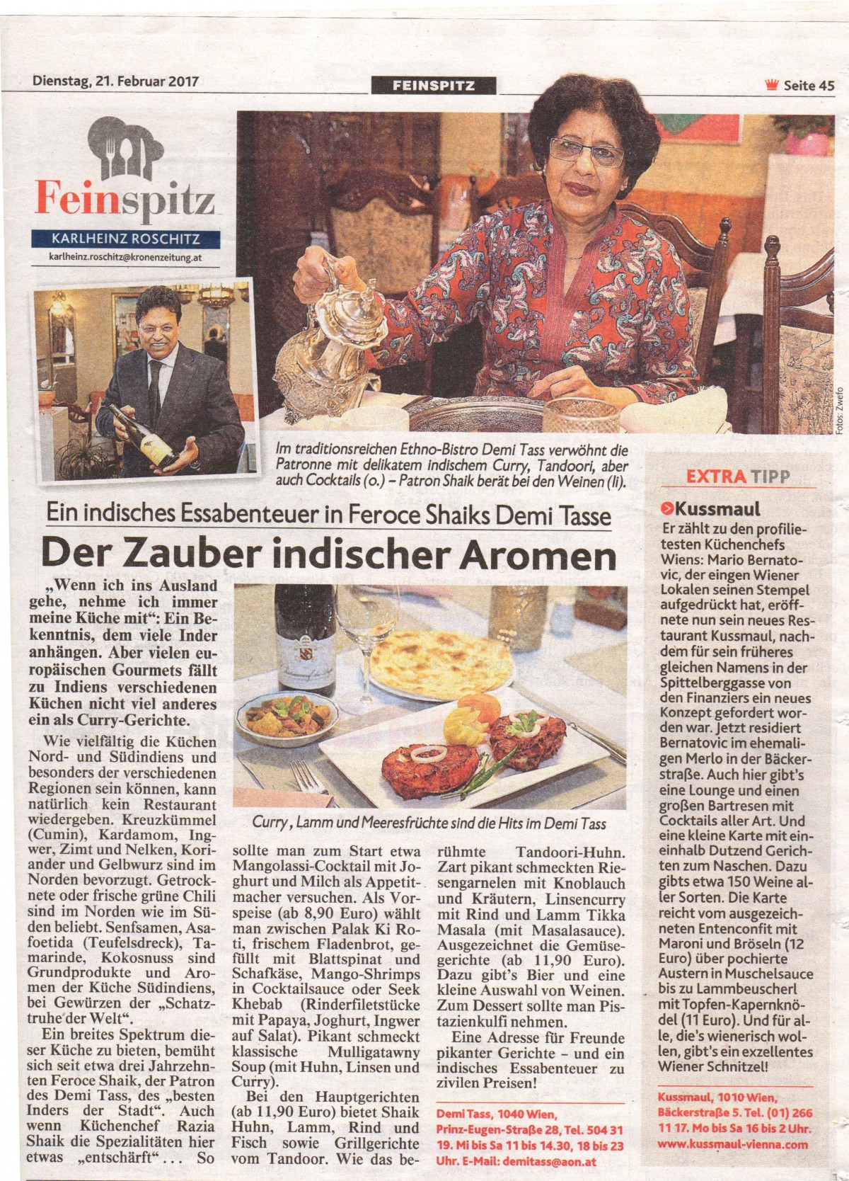Der Zauber indischer Aromen - Artikel in der Kronen Zeitung