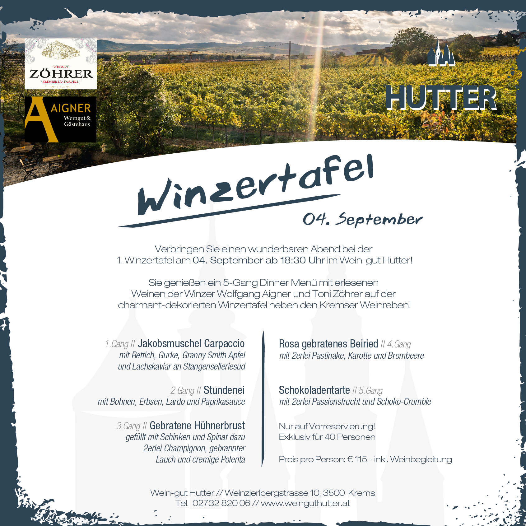 Winzertafel mit 2 Winzern + 5 gängigem Menue 