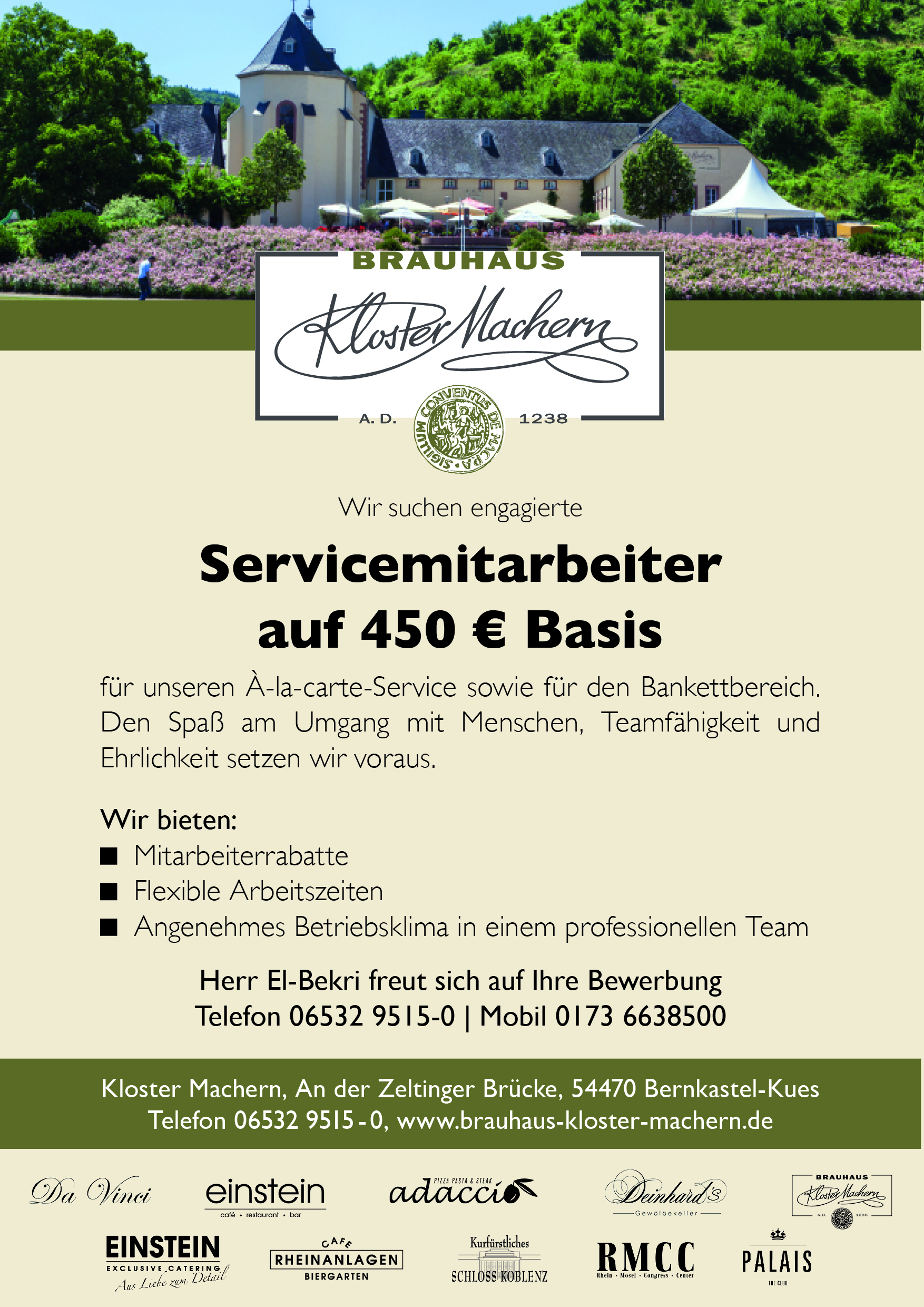 Stellenanzeige Servicemitarbeiter 450 € Basis
