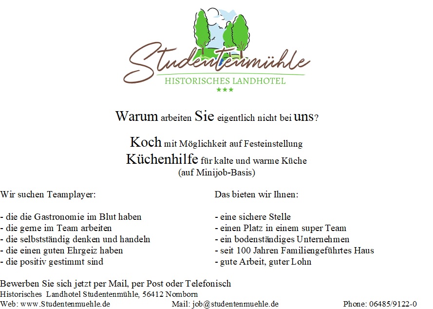 Stellenanzeige Koch und Küchenhilfe gesucht