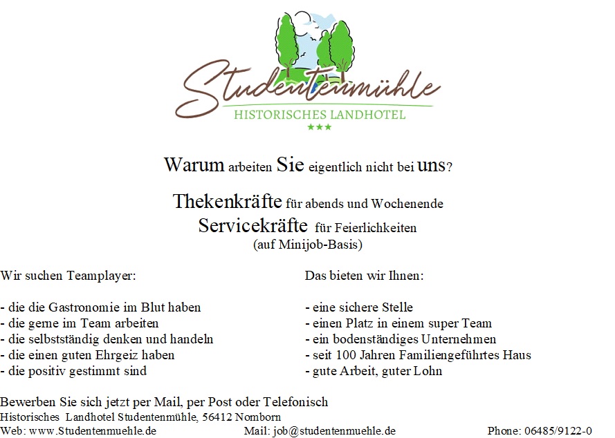 Stellenanzeige Service- und Thekenkräfte gesucht