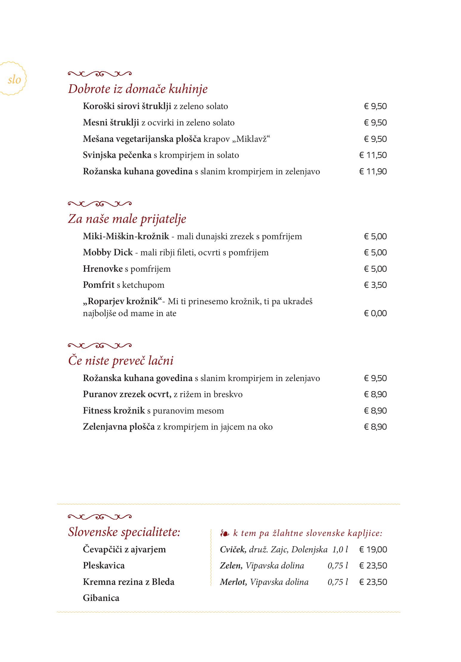 Speisekarte Gasthaus - Gostišče - Trattoria Ogris in Ludmannsdorf, Seite 10