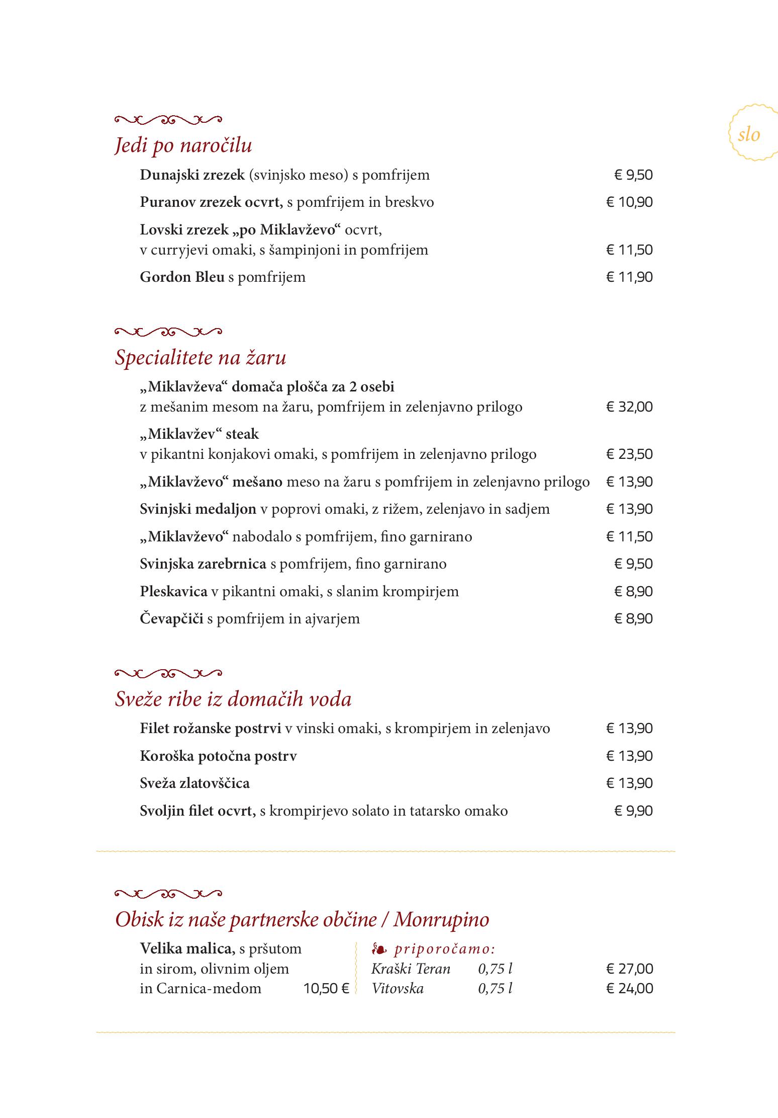 Speisekarte Gasthaus - Gostišče - Trattoria Ogris in Ludmannsdorf, Seite 11