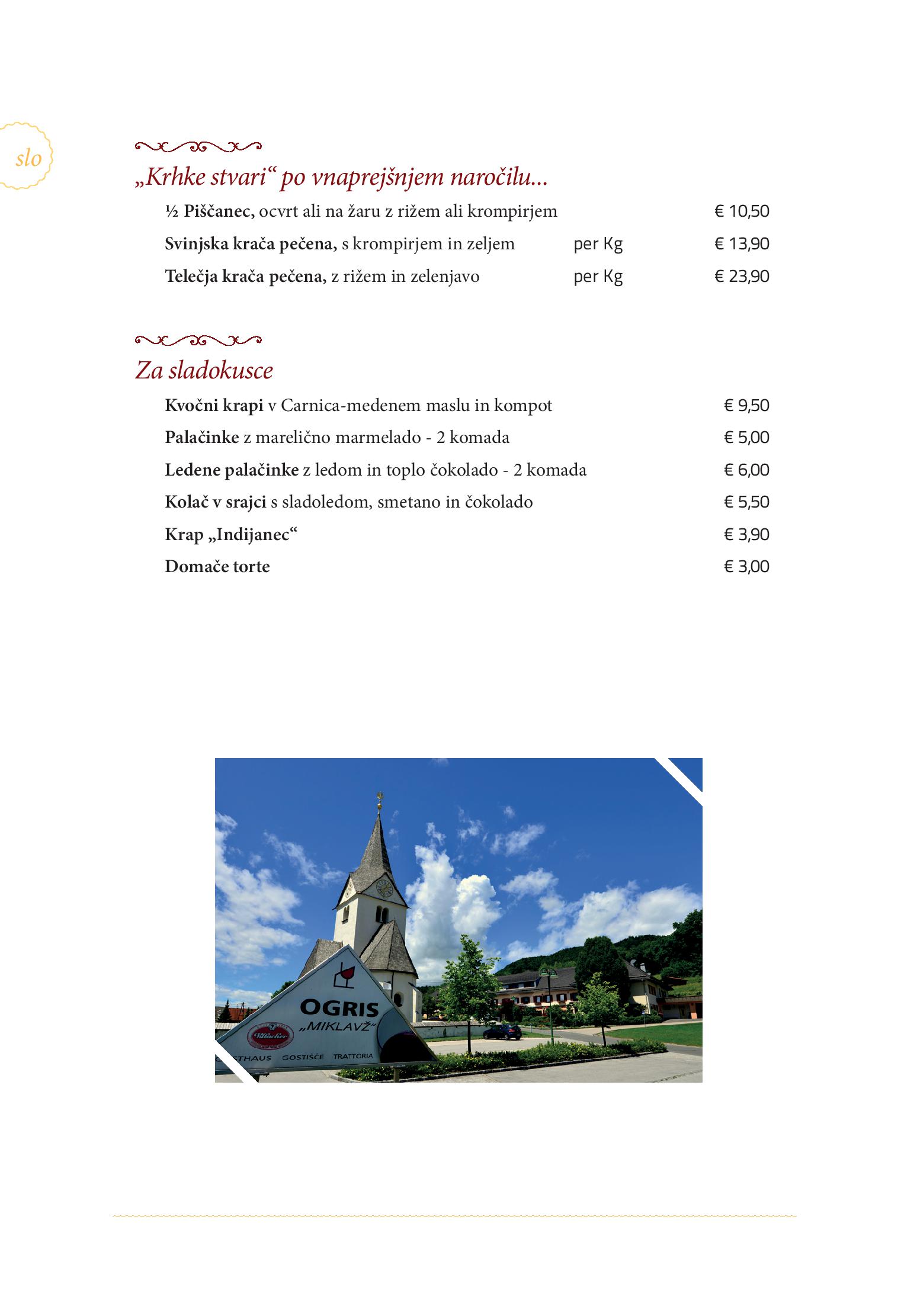 Speisekarte Gasthaus - Gostišče - Trattoria Ogris in Ludmannsdorf, Seite 12