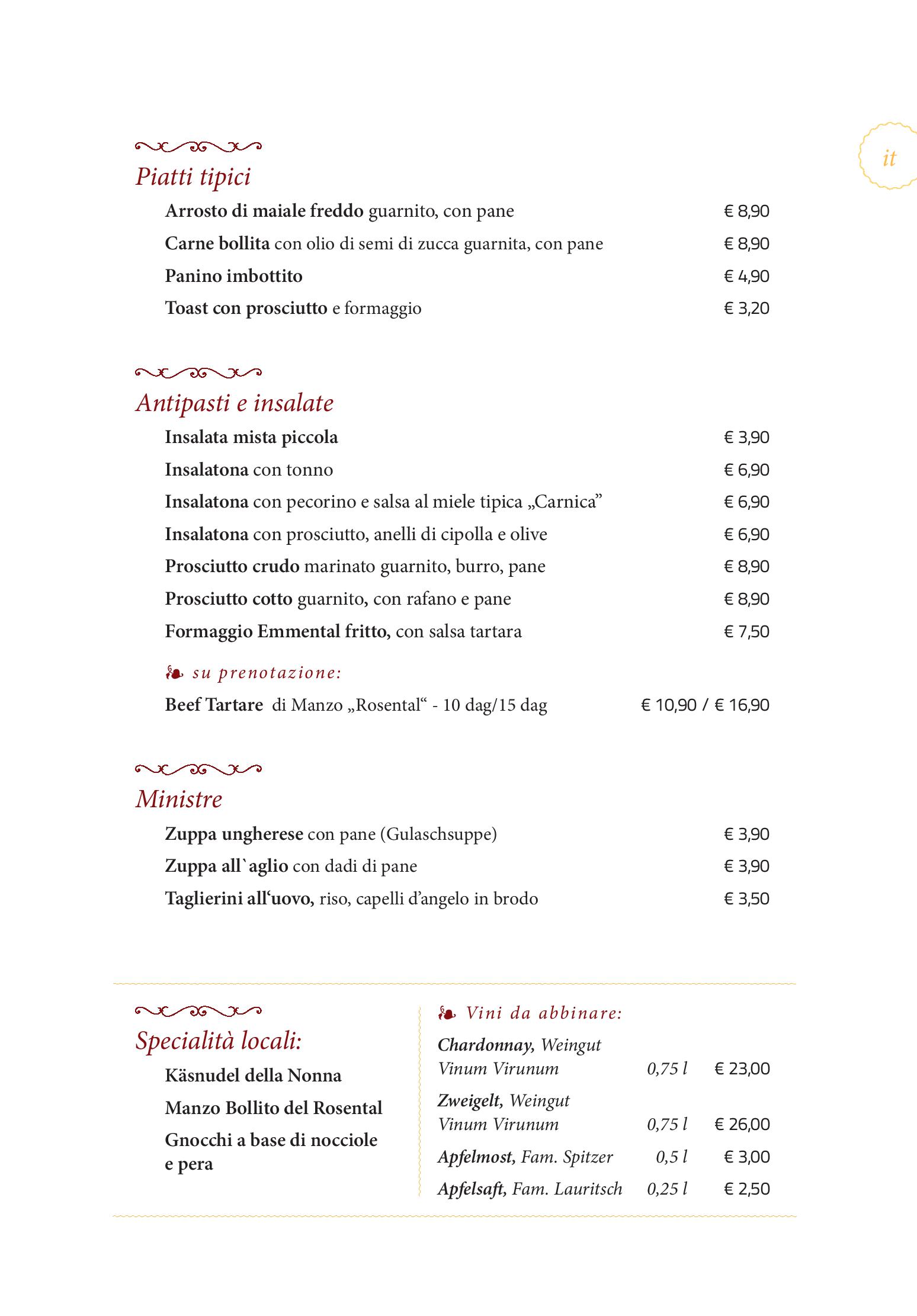 Speisekarte Gasthaus - Gostišče - Trattoria Ogris in Ludmannsdorf, Seite 15