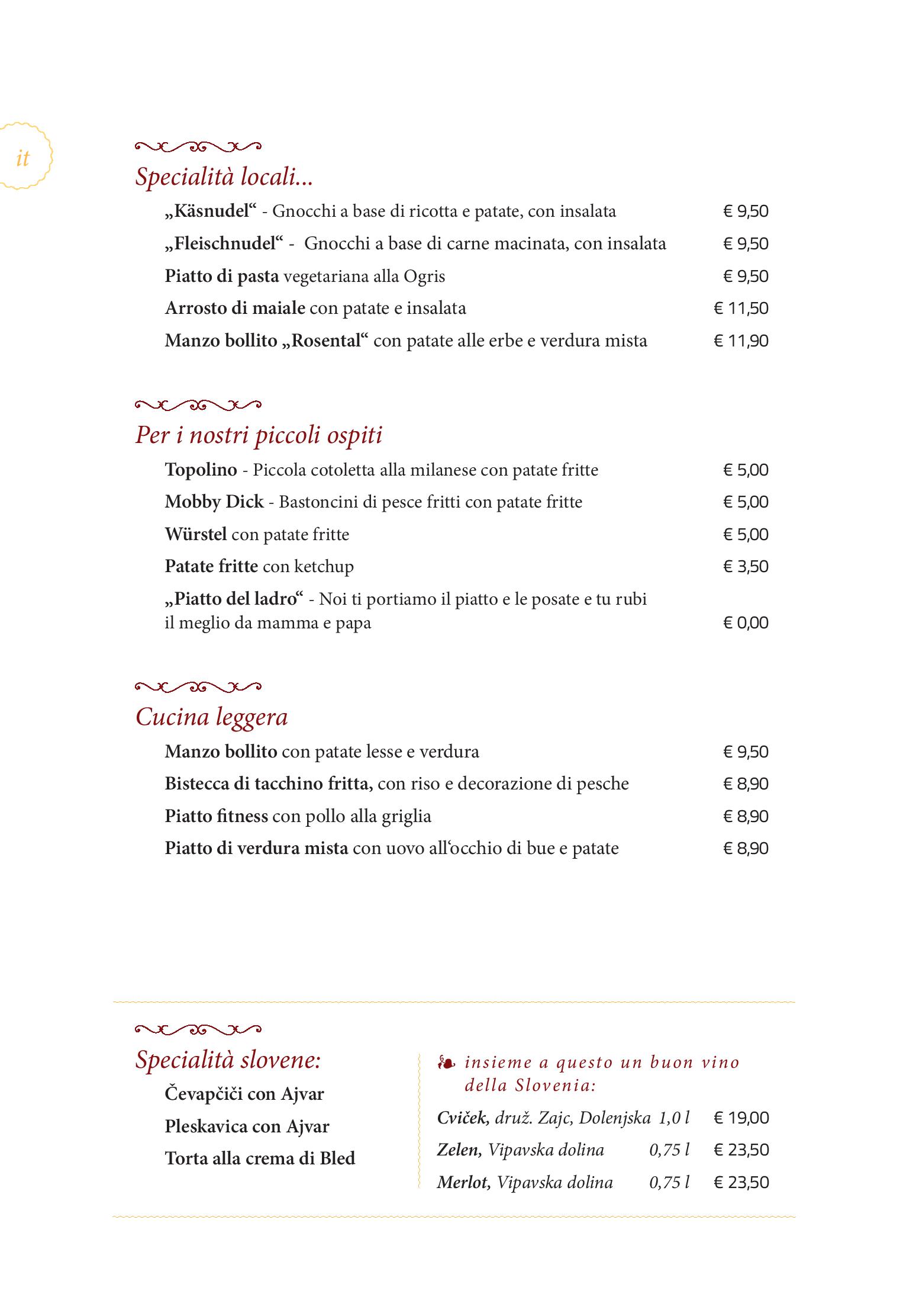 Speisekarte Gasthaus - Gostišče - Trattoria Ogris in Ludmannsdorf, Seite 16