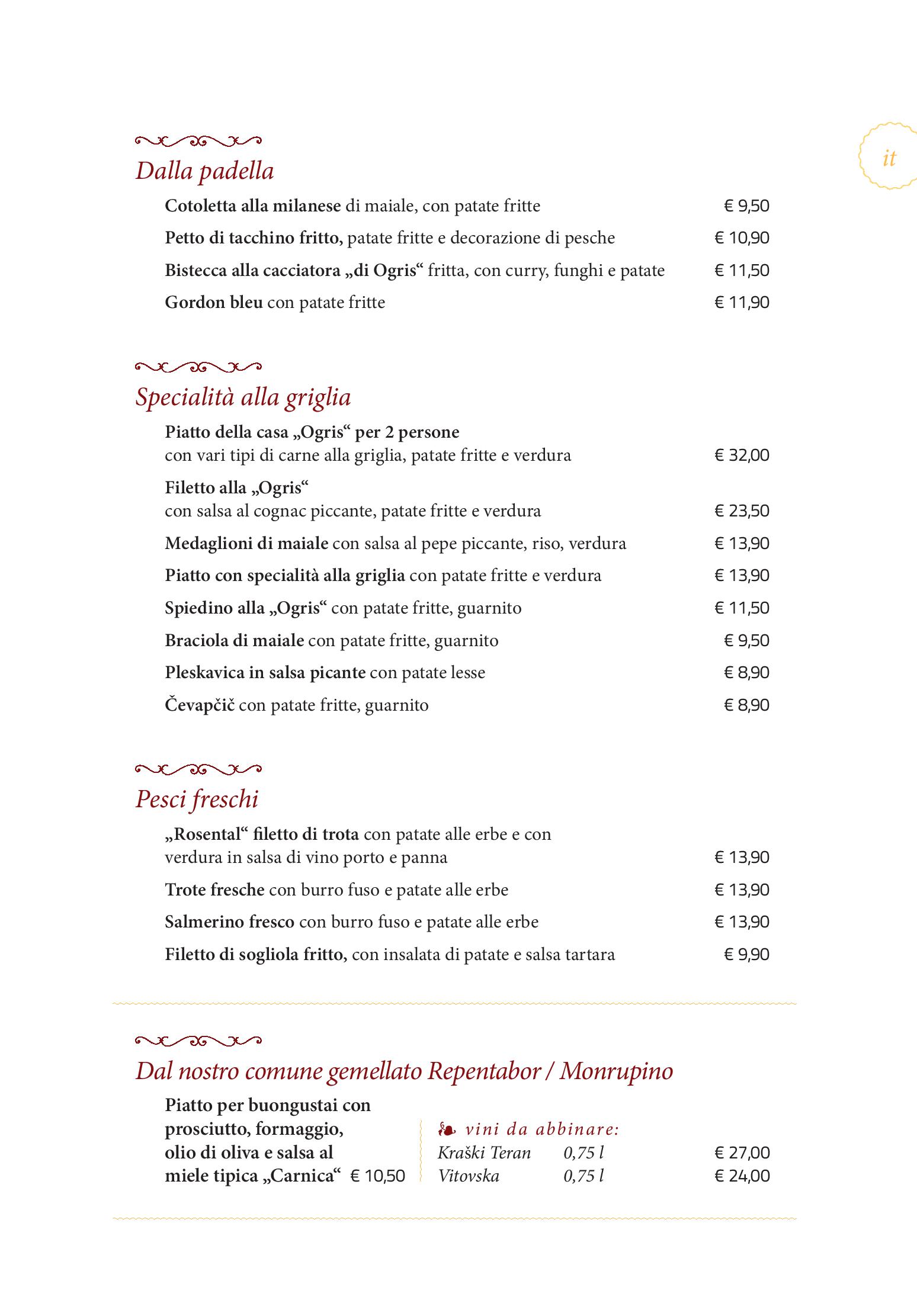 Speisekarte Gasthaus - Gostišče - Trattoria Ogris in Ludmannsdorf, Seite 17