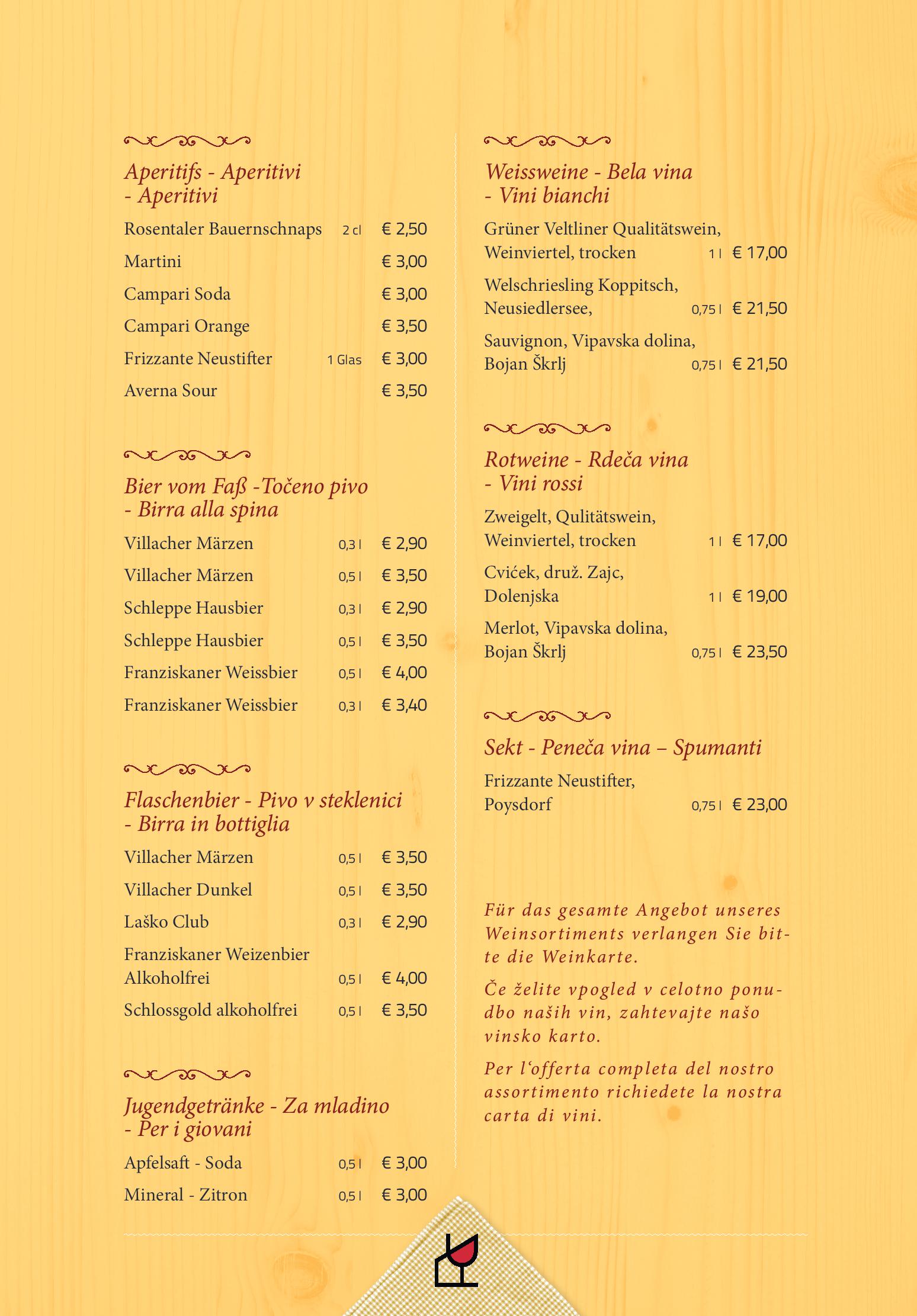 Speisekarte Gasthaus - Gostišče - Trattoria Ogris in Ludmannsdorf, Seite 19