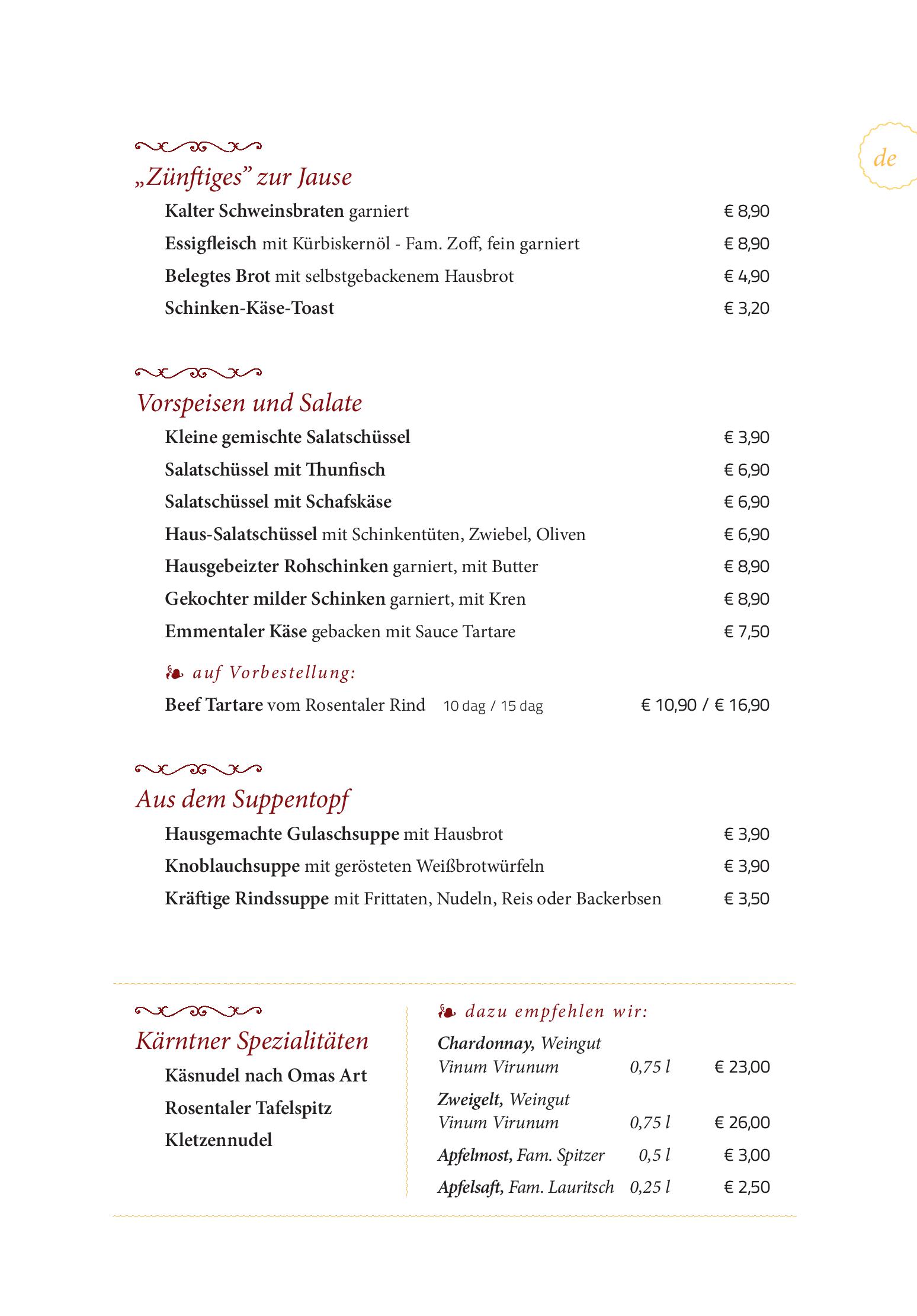 Speisekarte Gasthaus - Gostišče - Trattoria Ogris in Ludmannsdorf, Seite 3