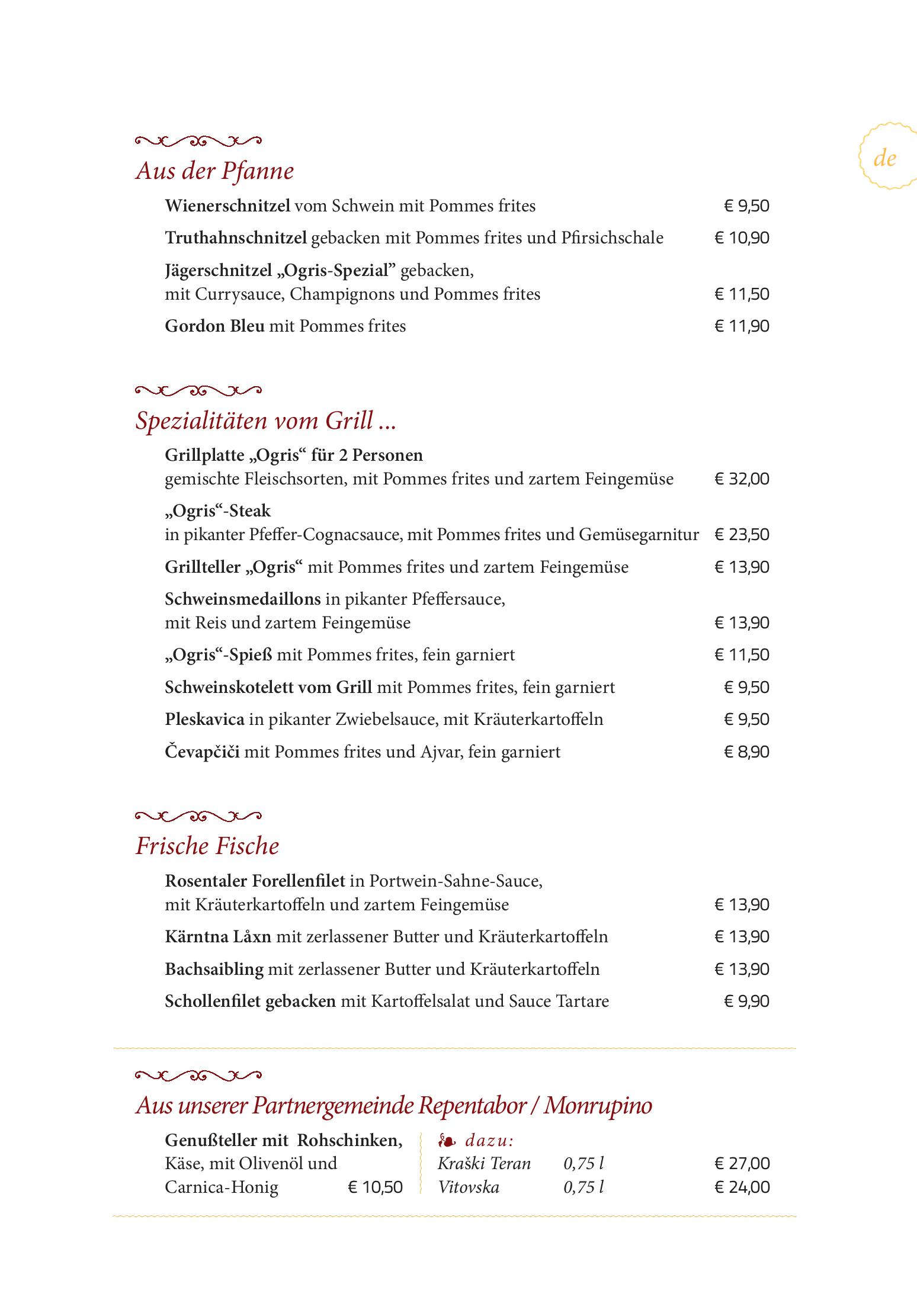 Speisekarte Gasthaus - Gostišče - Trattoria Ogris in Ludmannsdorf, Seite 5