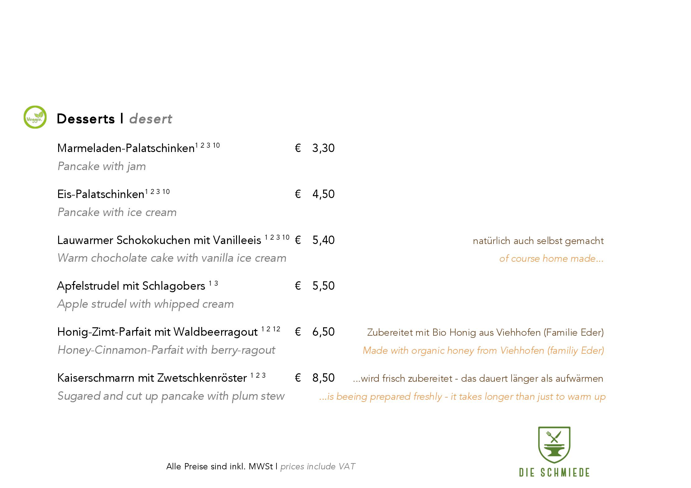 Speisekarte Die Schmiede in Viehhofen, Seite 10