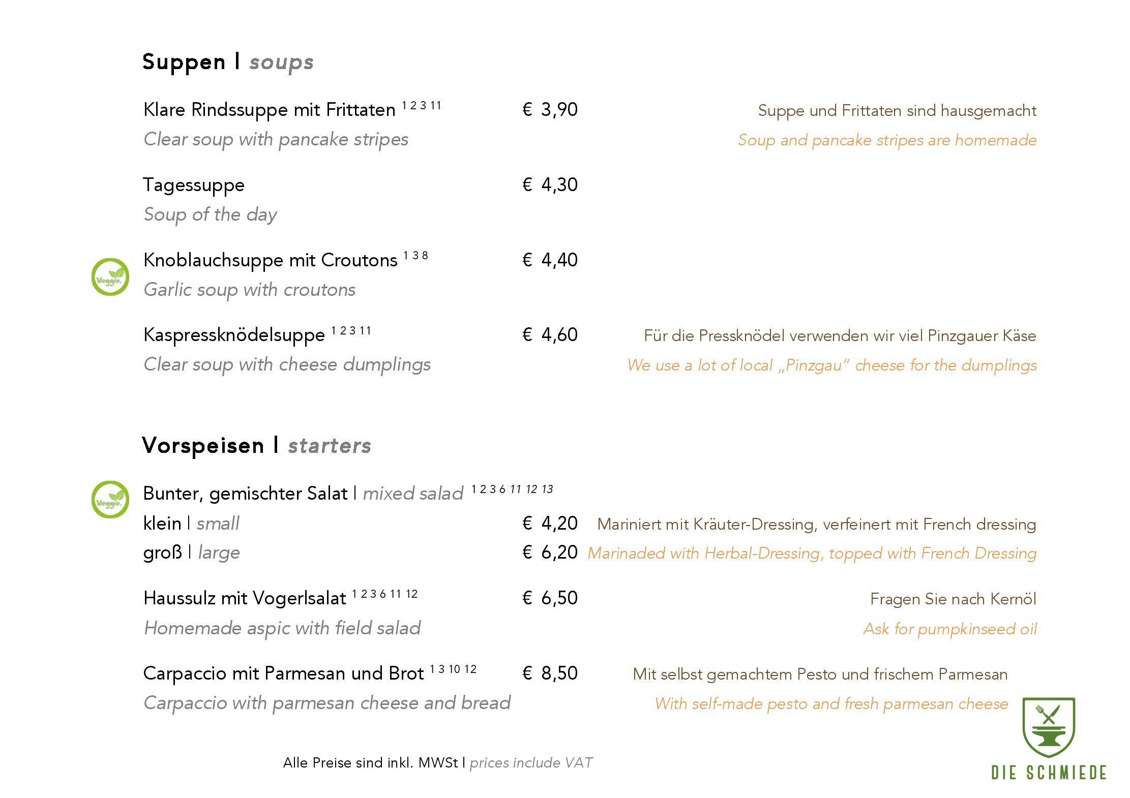 Speisekarte Die Schmiede in Viehhofen, Seite 3
