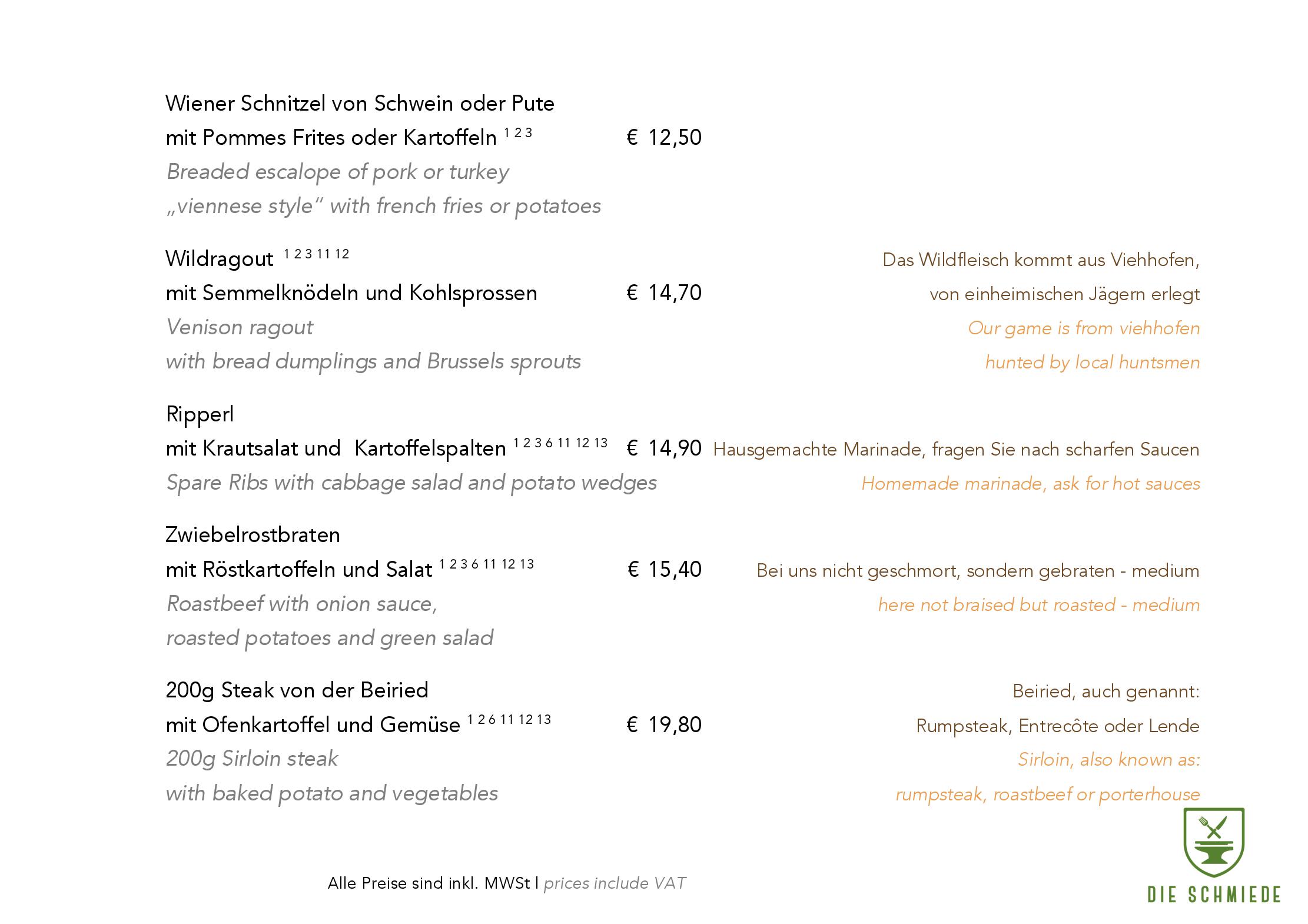 Speisekarte Die Schmiede in Viehhofen, Seite 5