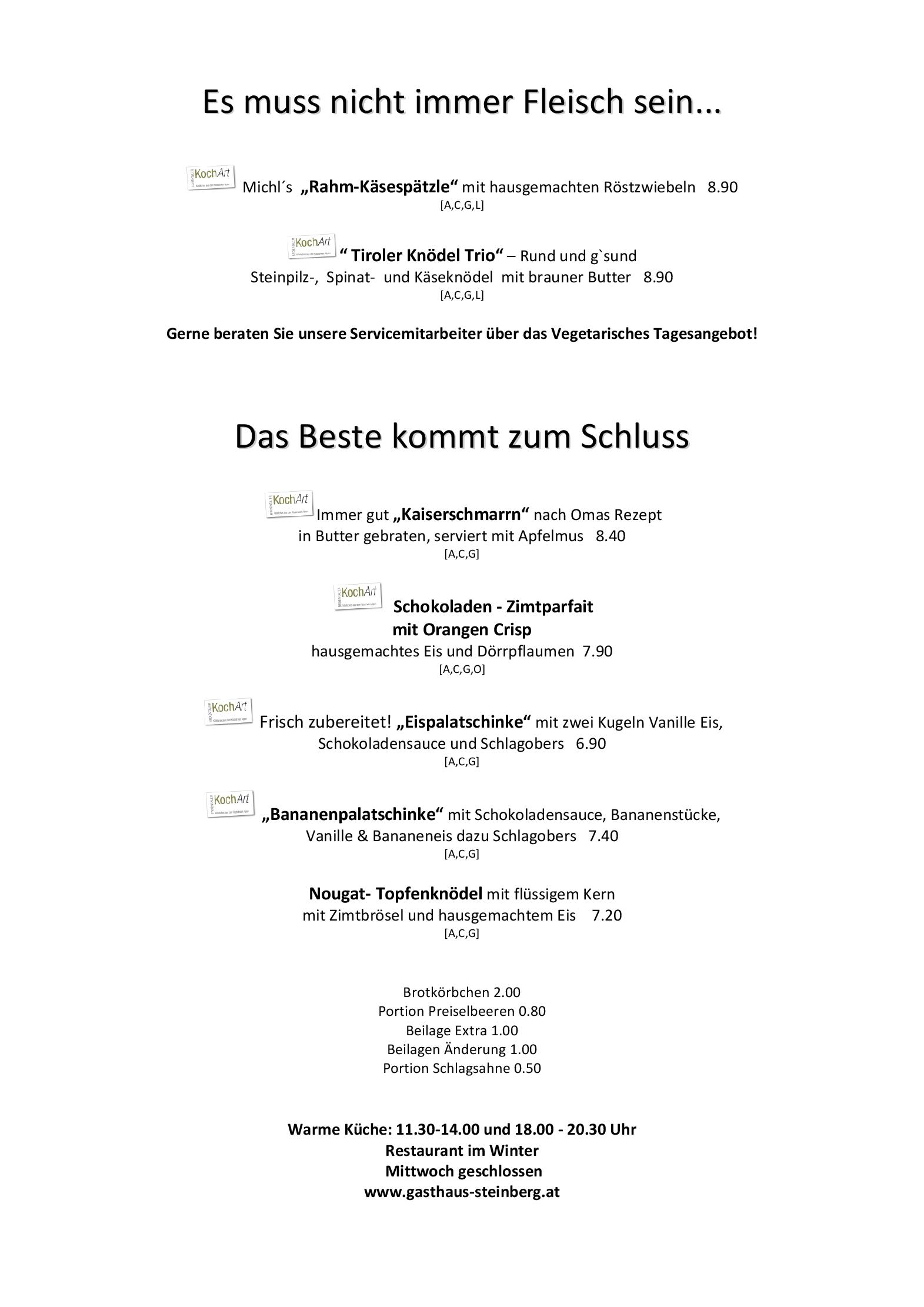 Speisekarte GASTHAUS STEINBERG in Westendorf, Seite 3