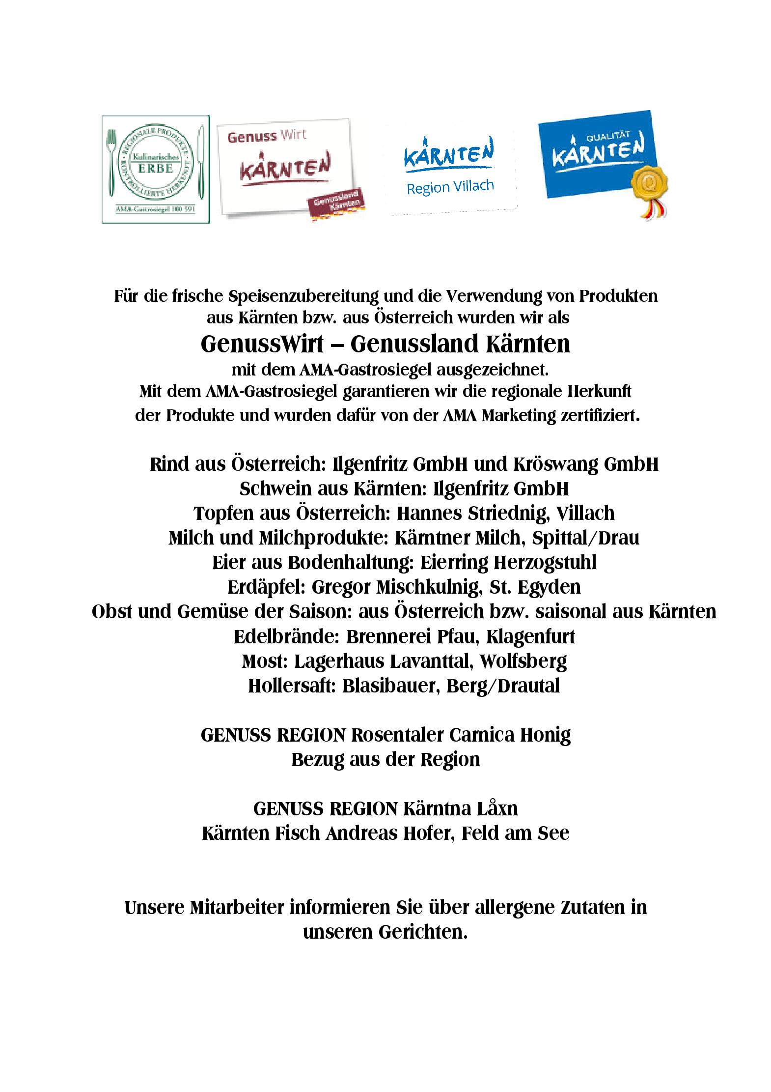 Speisekarte Wirt in Judendorf in Villach, Seite 1