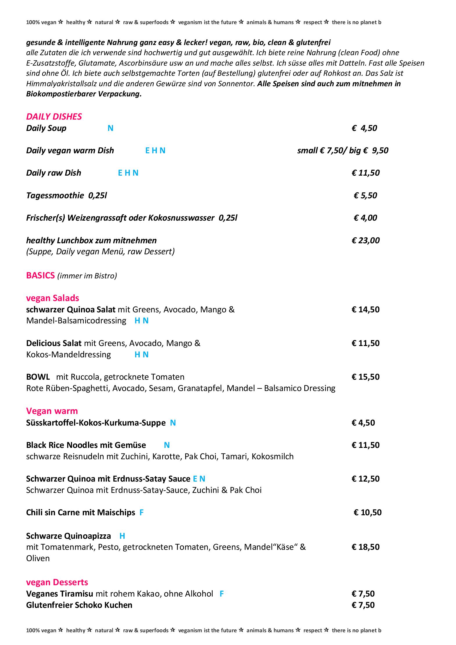Speisekarte DELICIOUS vegan Bistro in Wien, Seite 1