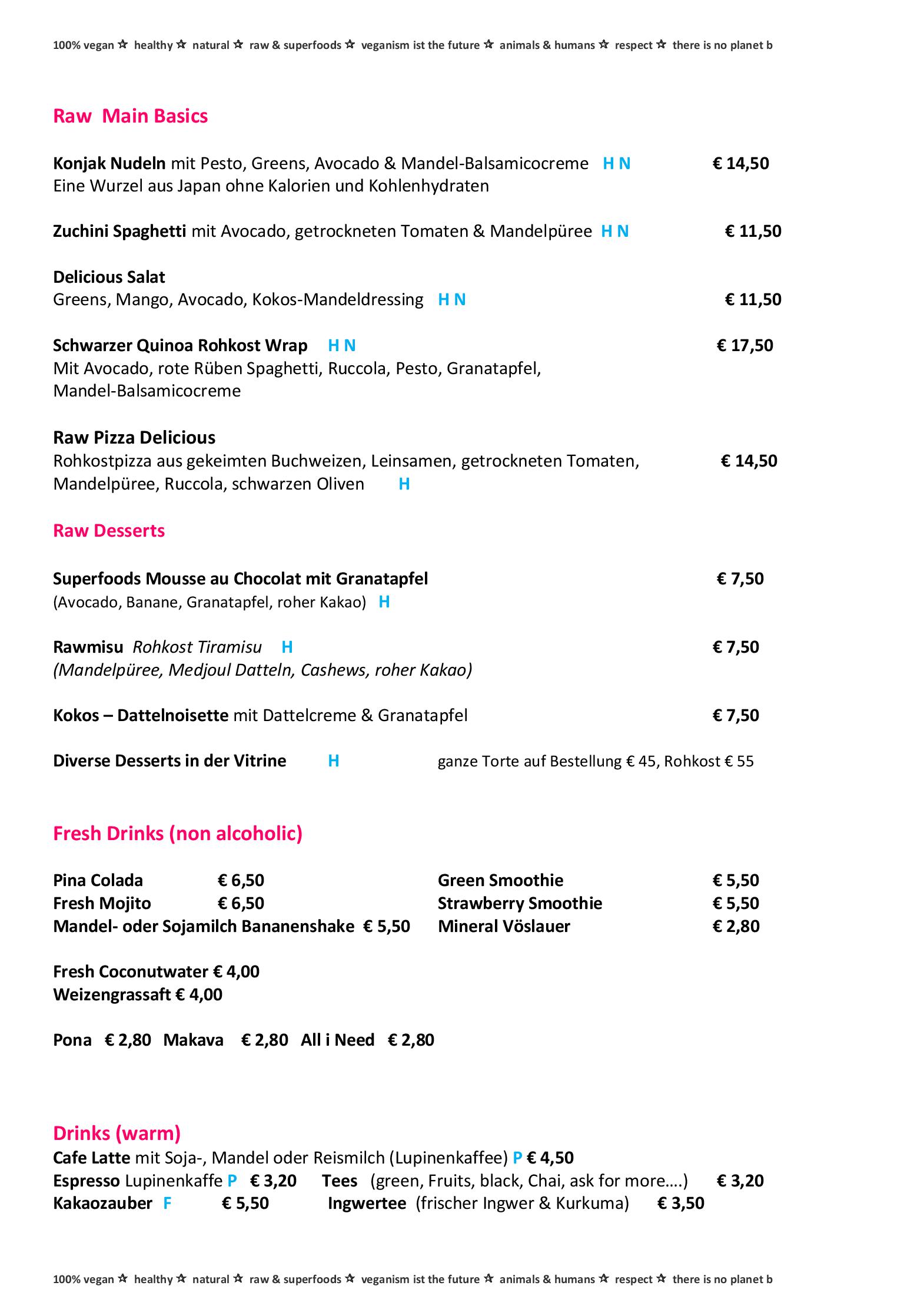 Speisekarte DELICIOUS vegan Bistro in Wien, Seite 2