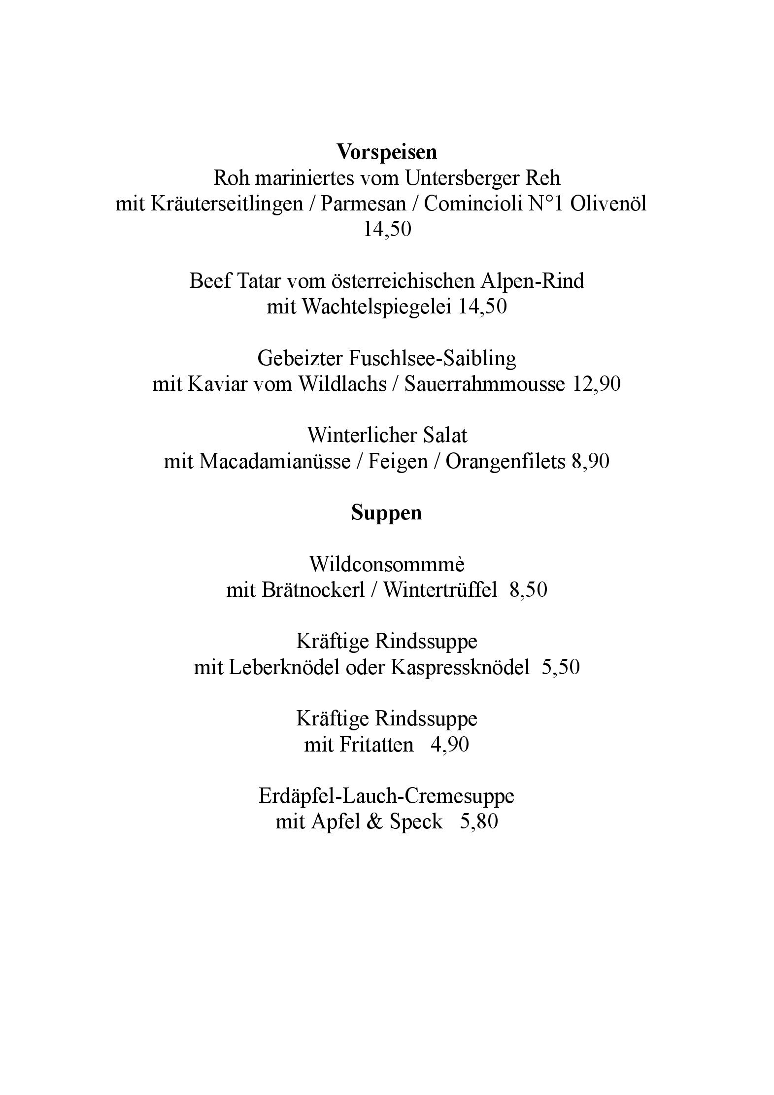 Speisekarte Latschenwirt in Großgmain, Seite 1