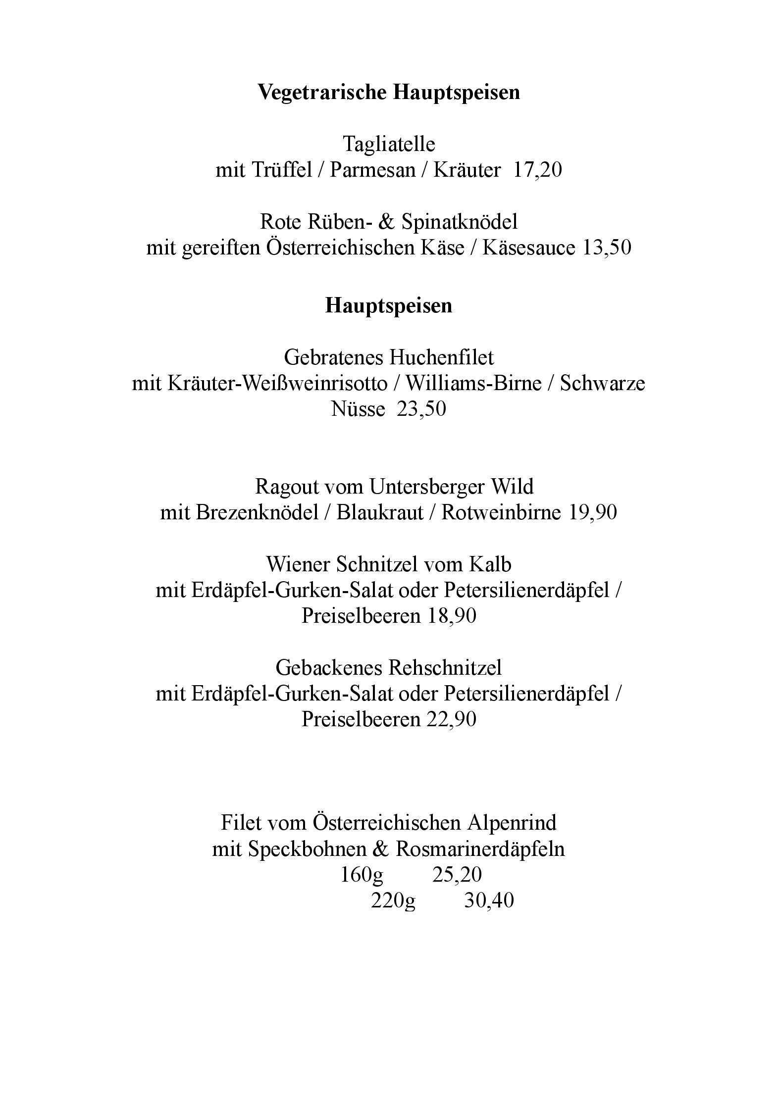 Speisekarte Latschenwirt in Großgmain, Seite 2