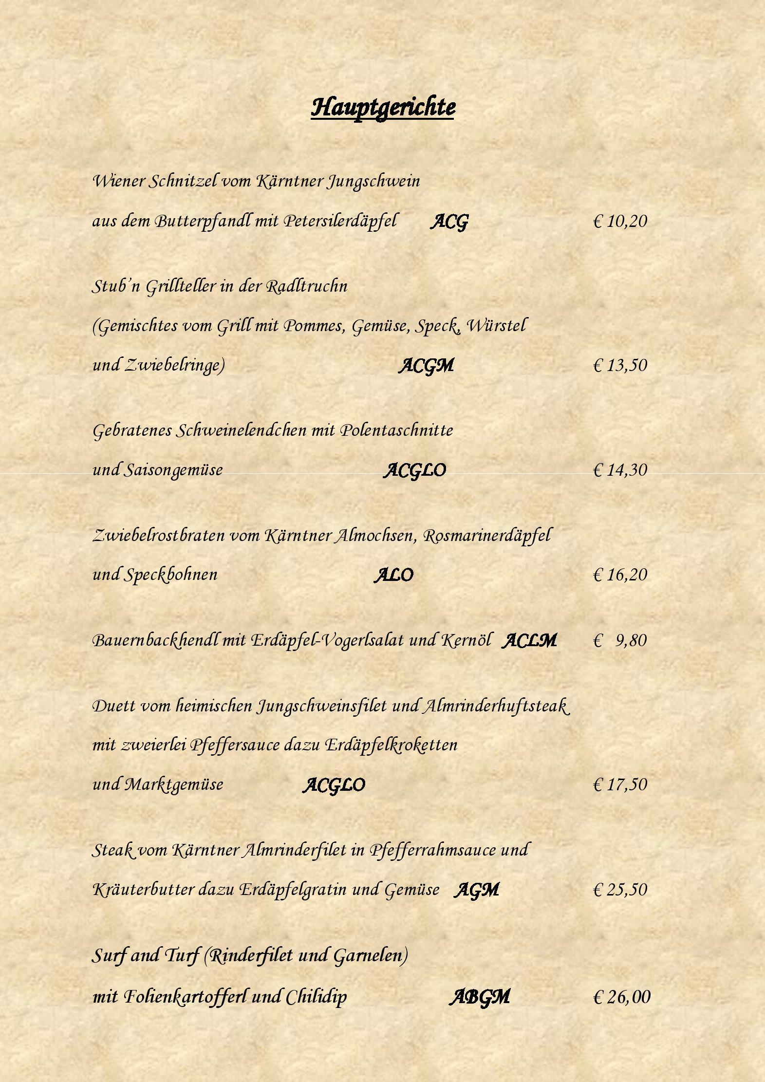 Speisekarte Zur Stub n in Sankt Kanzian, Seite 2