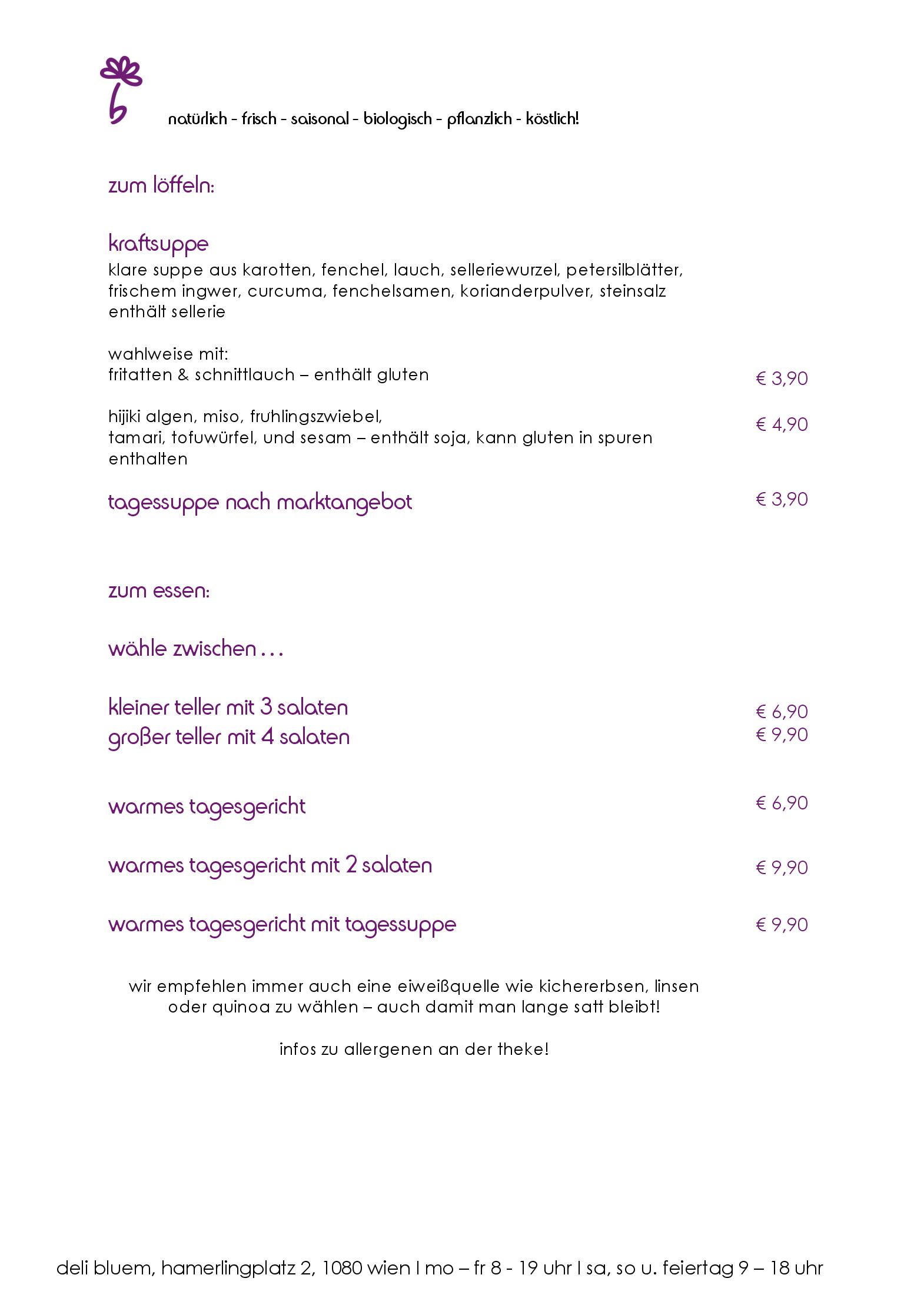 Speisekarte deli bluem in Wien, Seite 2