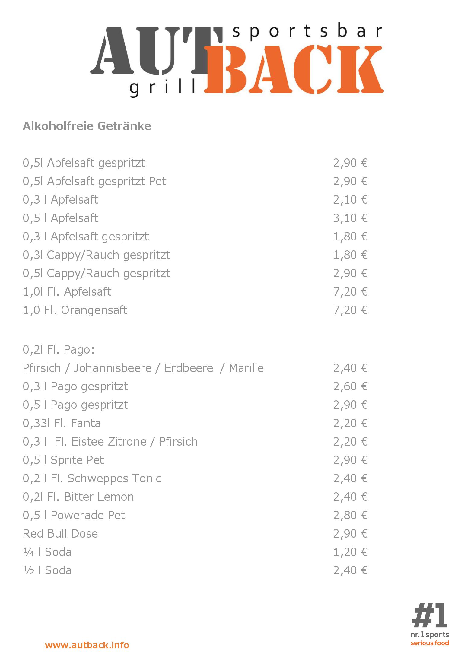 Speisekarte AUT BACK Grill Sportsbar in Ritzing, Seite 10