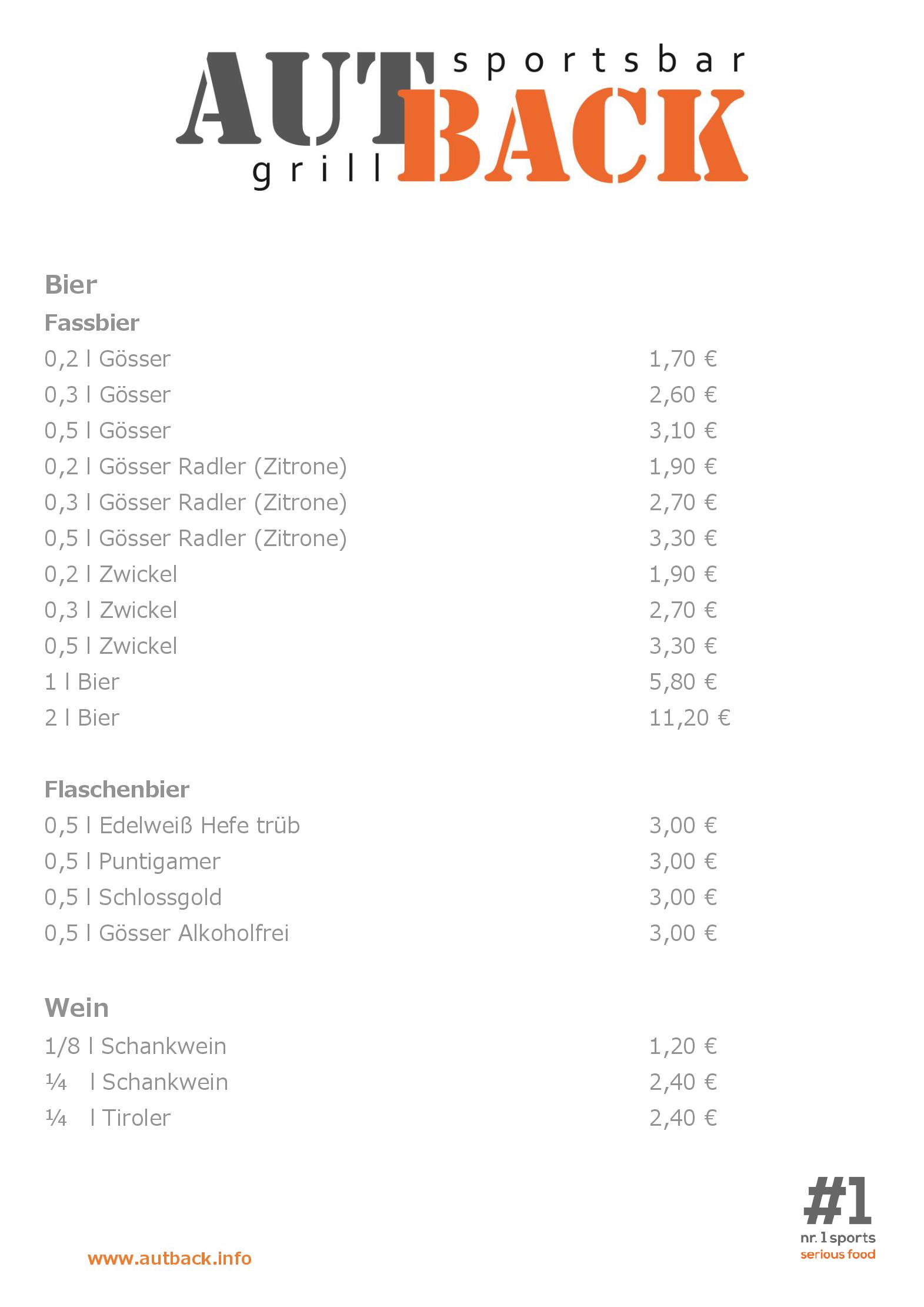 Speisekarte AUT BACK Grill Sportsbar in Ritzing, Seite 12