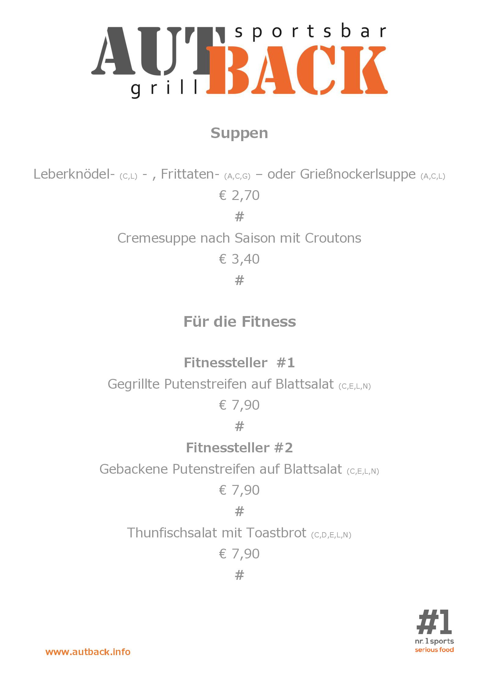Speisekarte AUT BACK Grill Sportsbar in Ritzing, Seite 2
