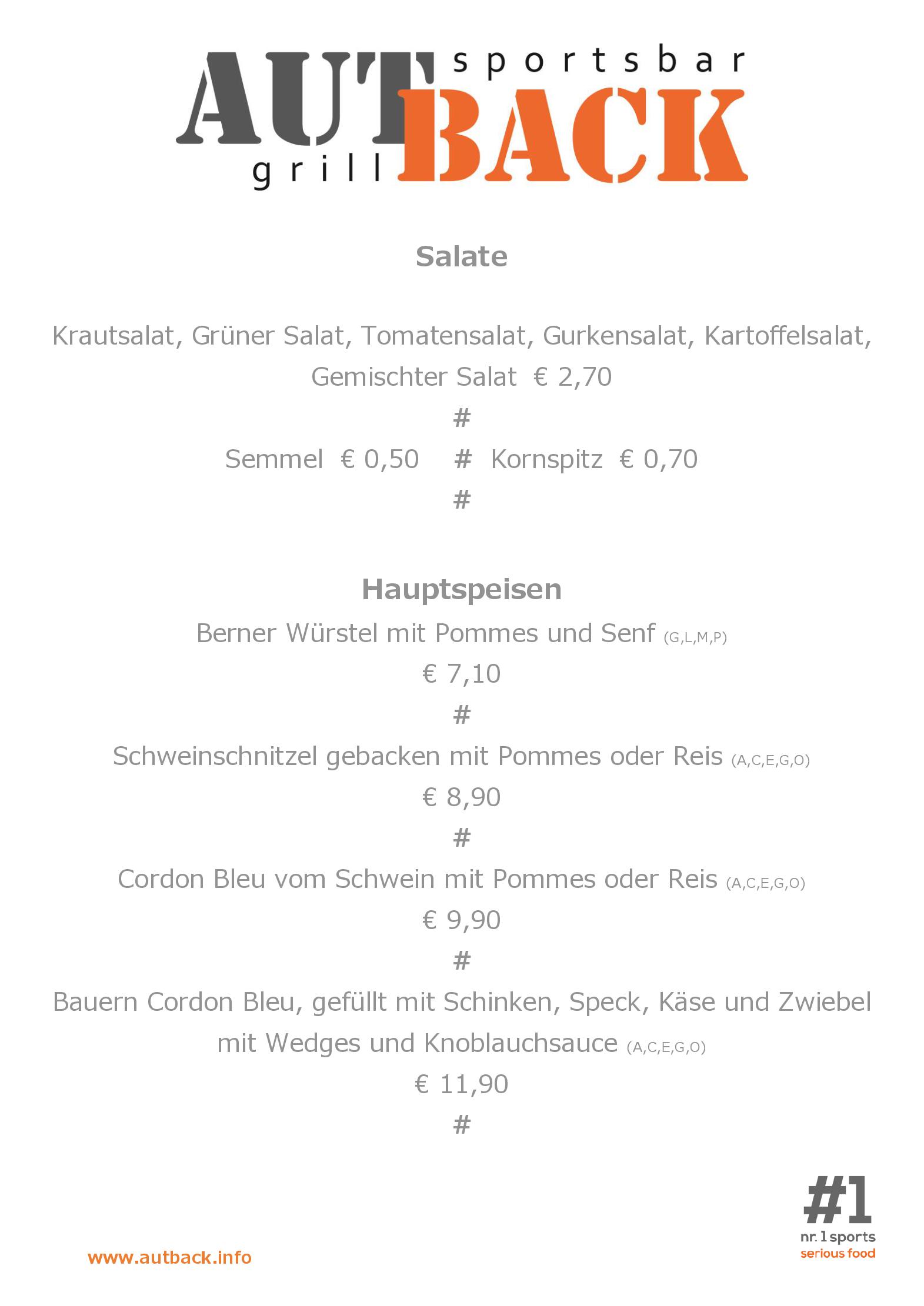 Speisekarte AUT BACK Grill Sportsbar in Ritzing, Seite 3