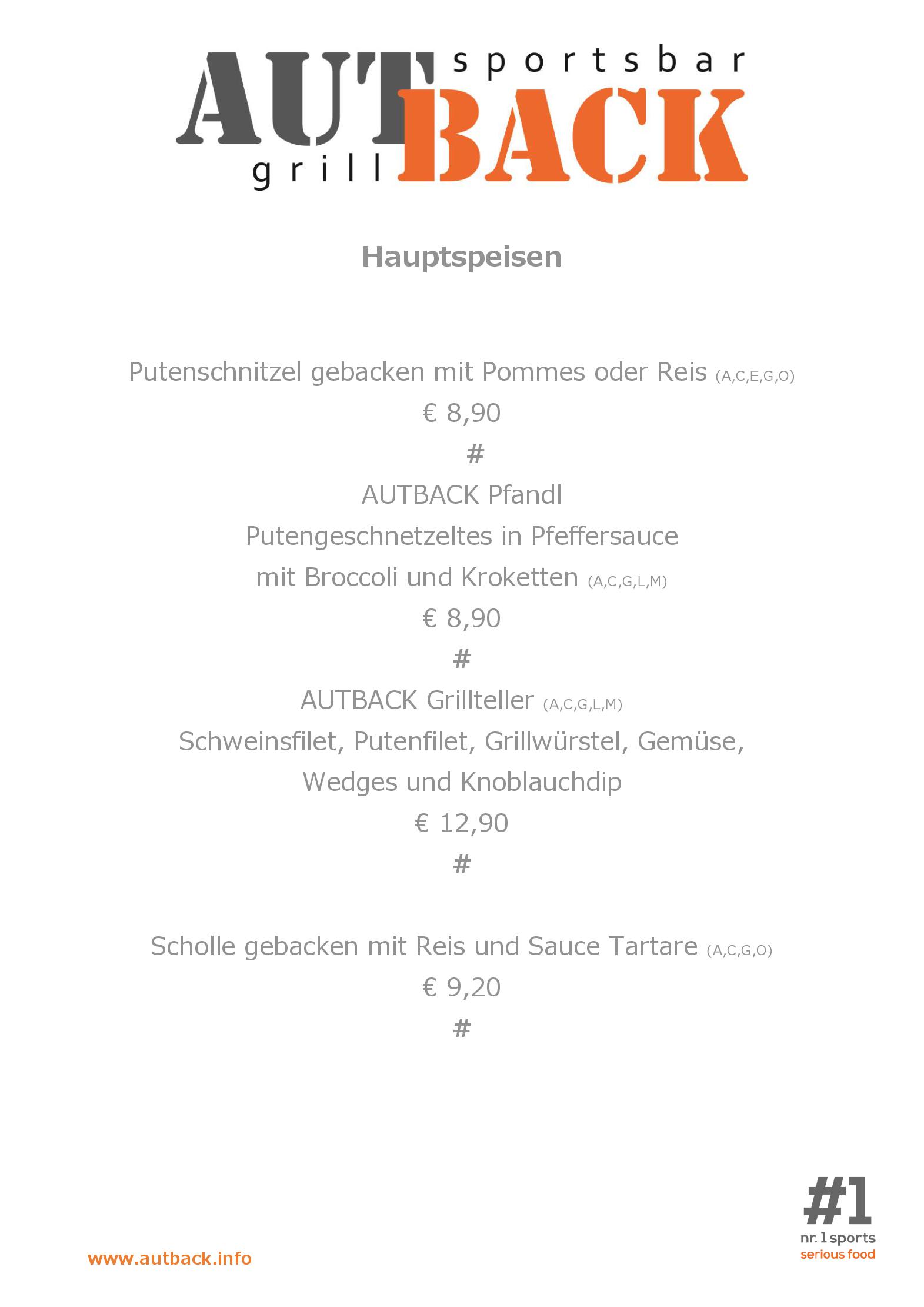 Speisekarte AUT BACK Grill Sportsbar in Ritzing, Seite 4