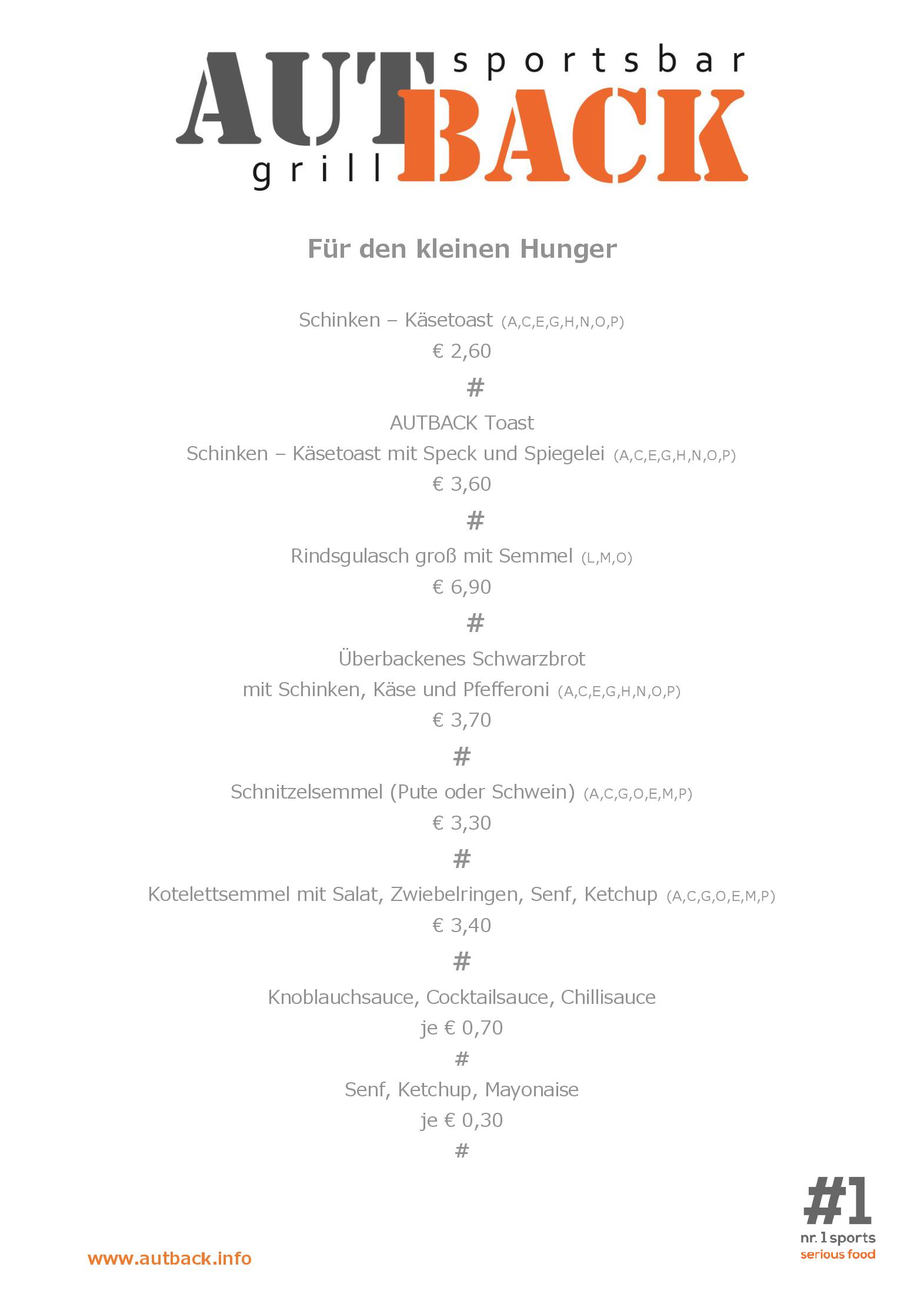 Speisekarte AUT BACK Grill Sportsbar in Ritzing, Seite 5