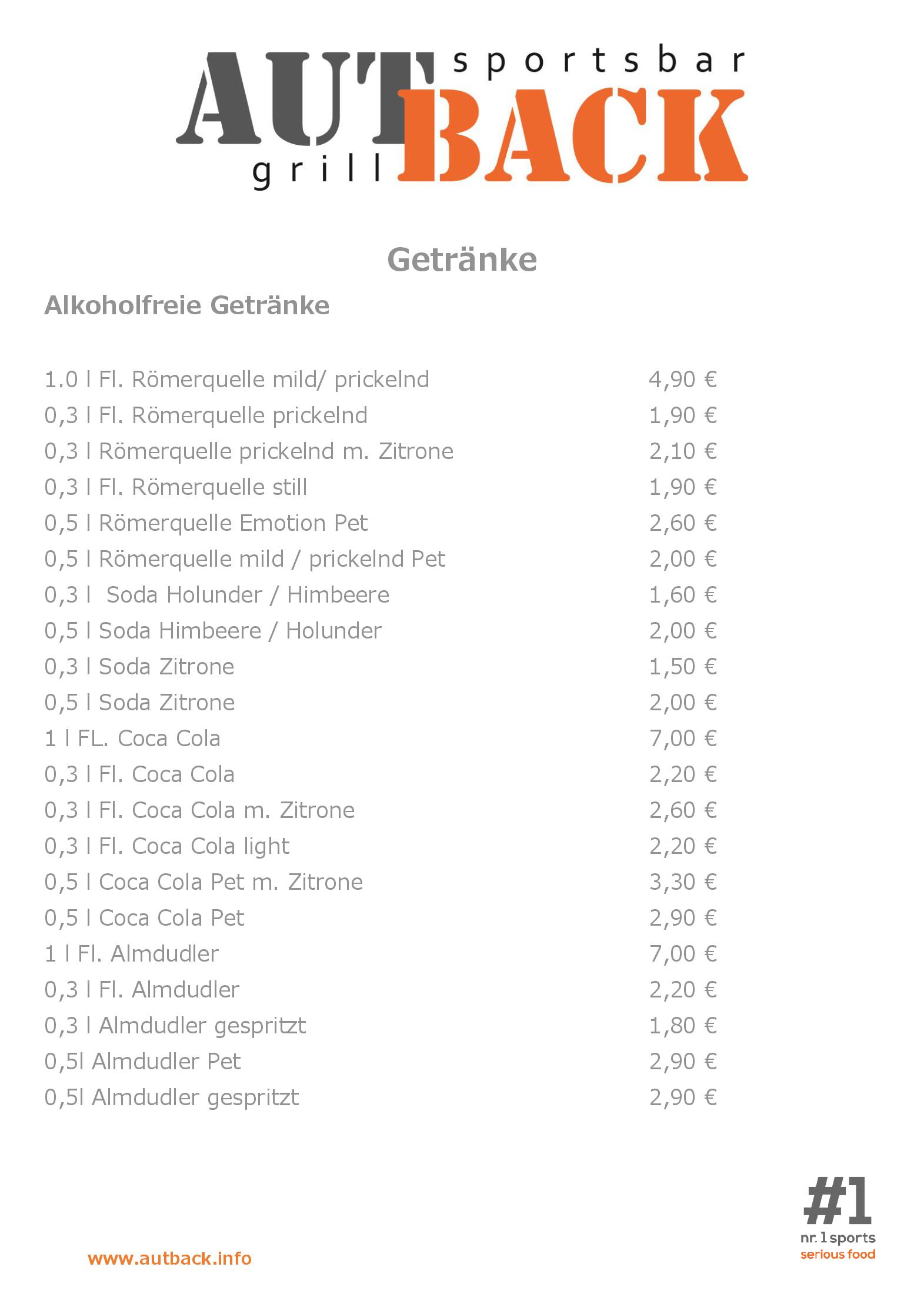 Speisekarte AUT BACK Grill Sportsbar in Ritzing, Seite 9