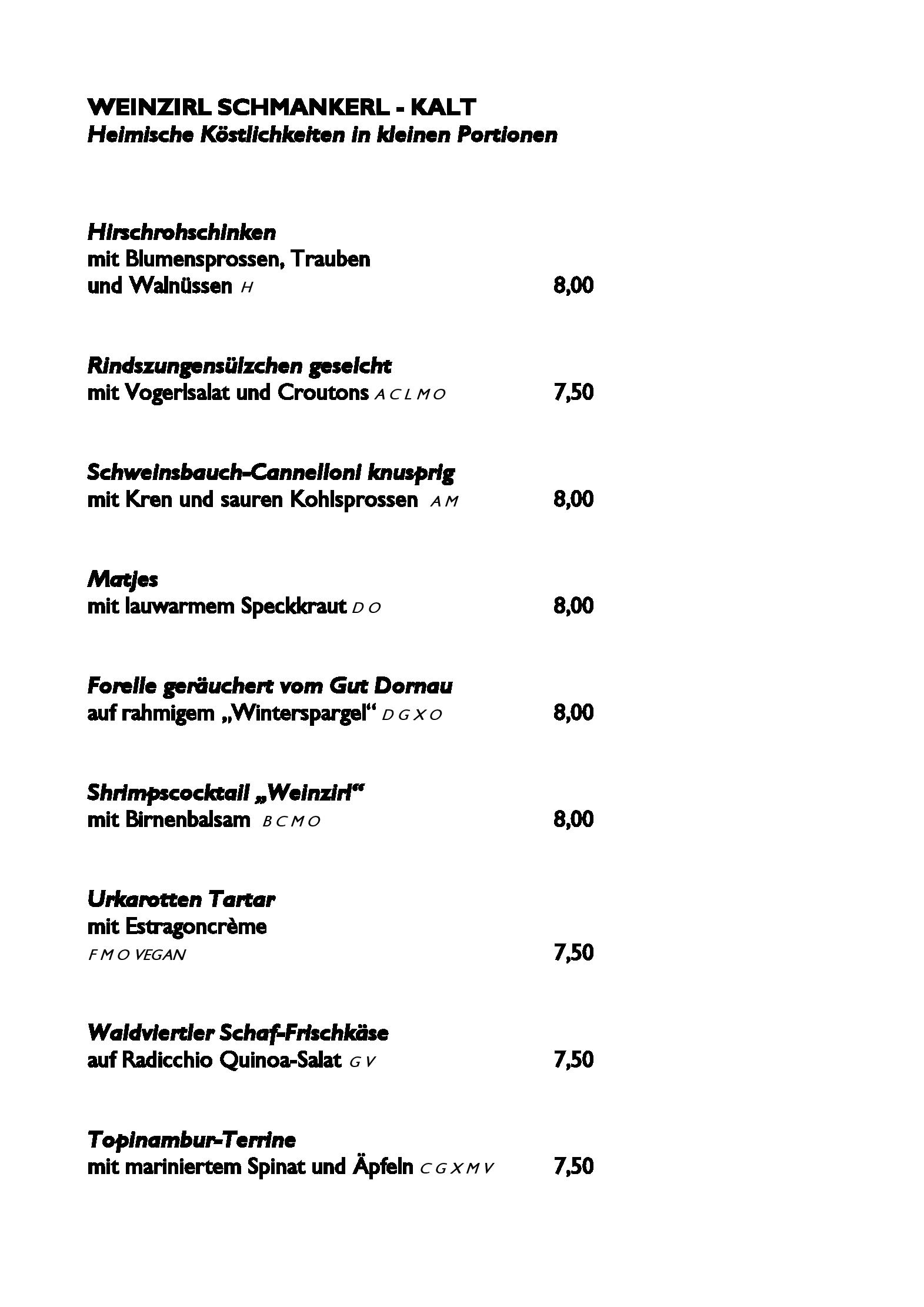 Speisekarte WEINZIRL Restaurant im Wiener Konzerthaus in Wien, Seite 4