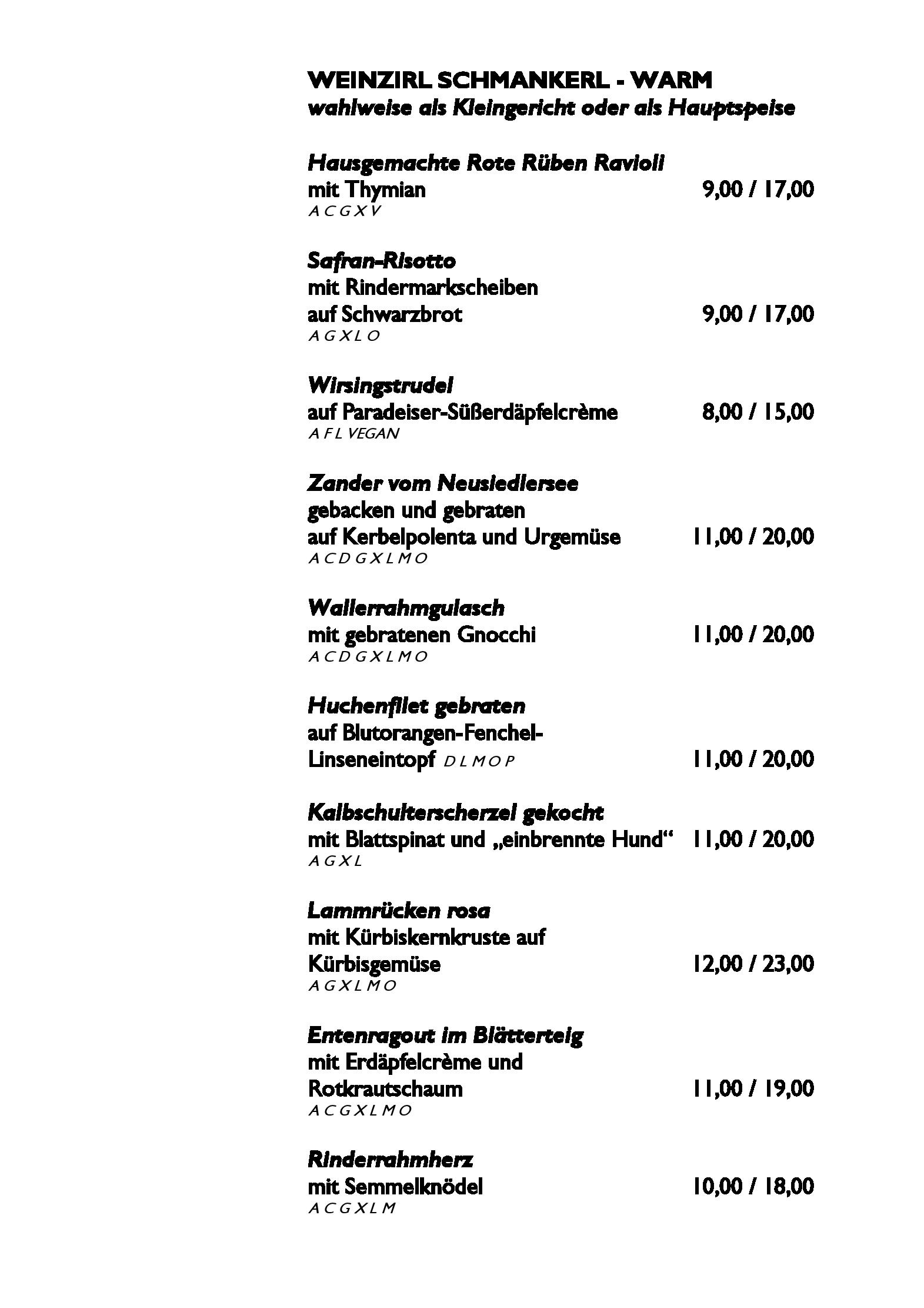 Speisekarte WEINZIRL Restaurant im Wiener Konzerthaus in Wien, Seite 5