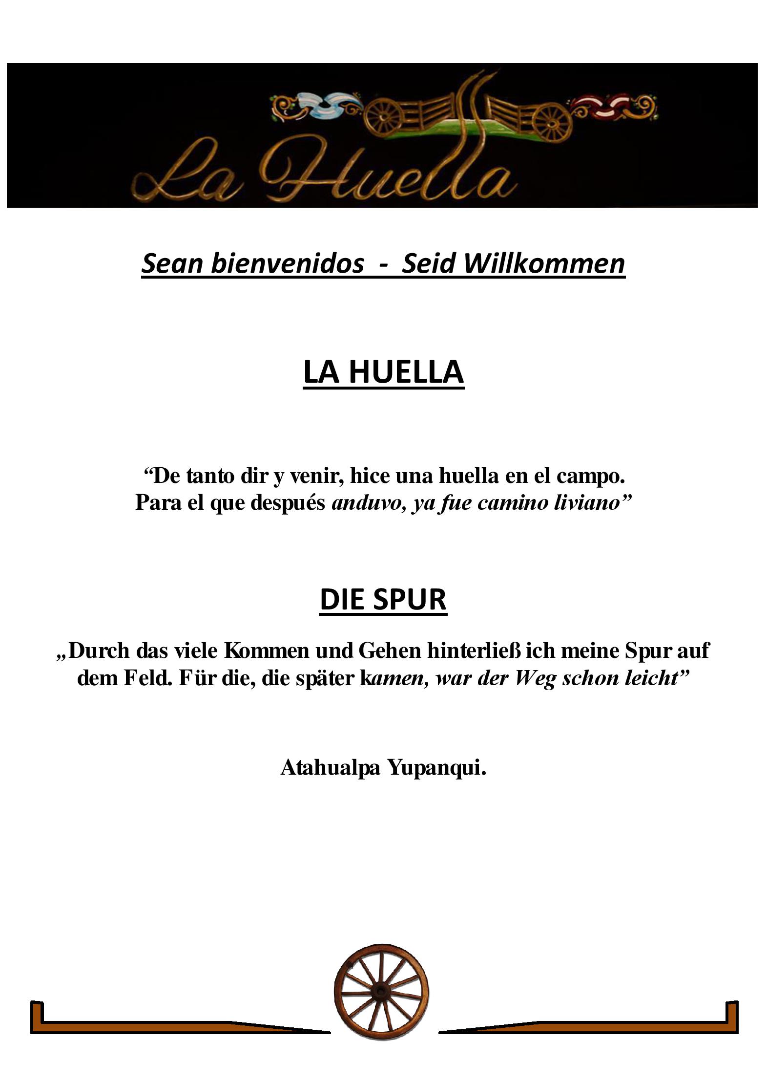 Speisekarte La Huella argentinisches Steakhaus in Wien, Seite 1