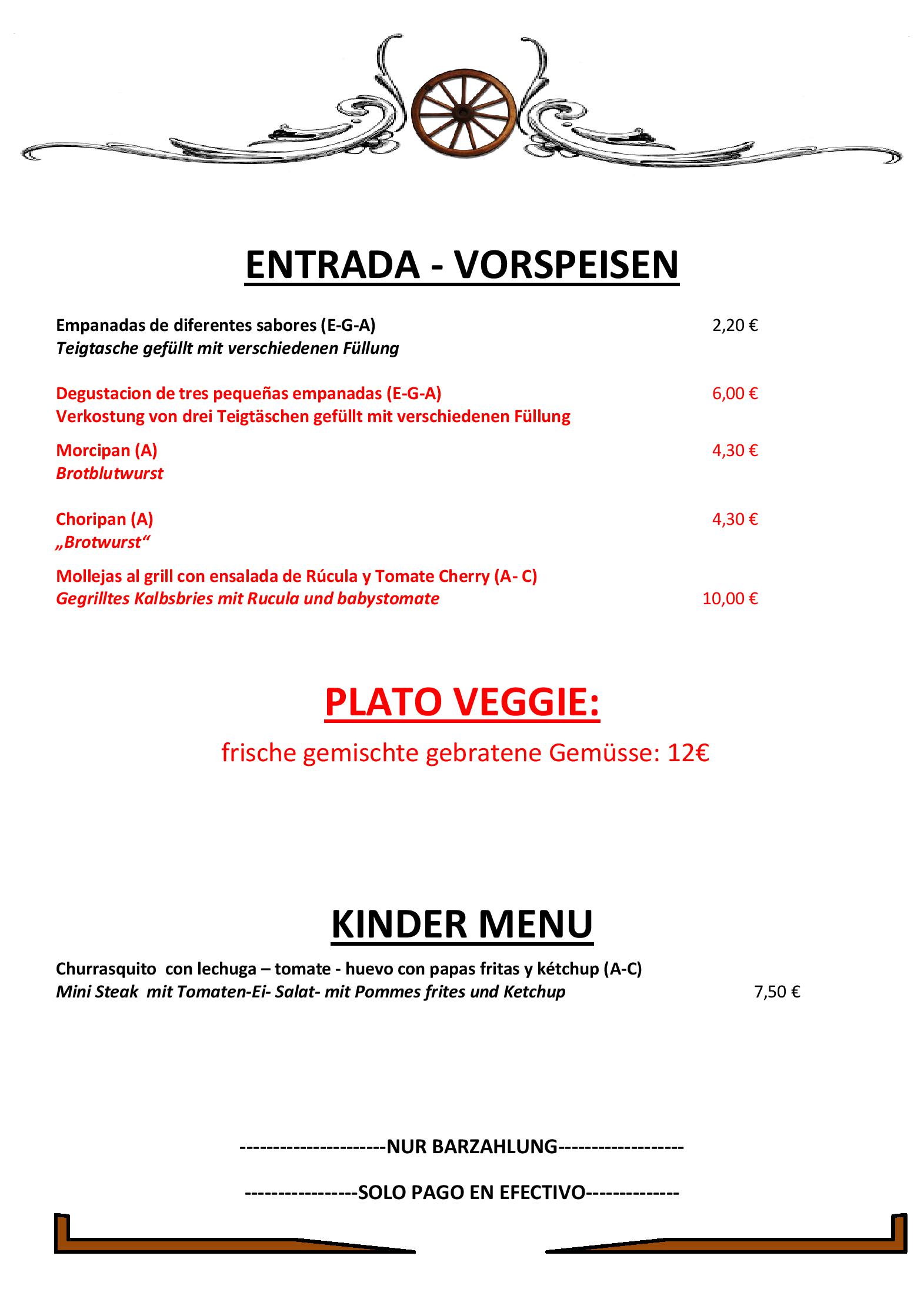 Speisekarte La Huella argentinisches Steakhaus in Wien, Seite 2