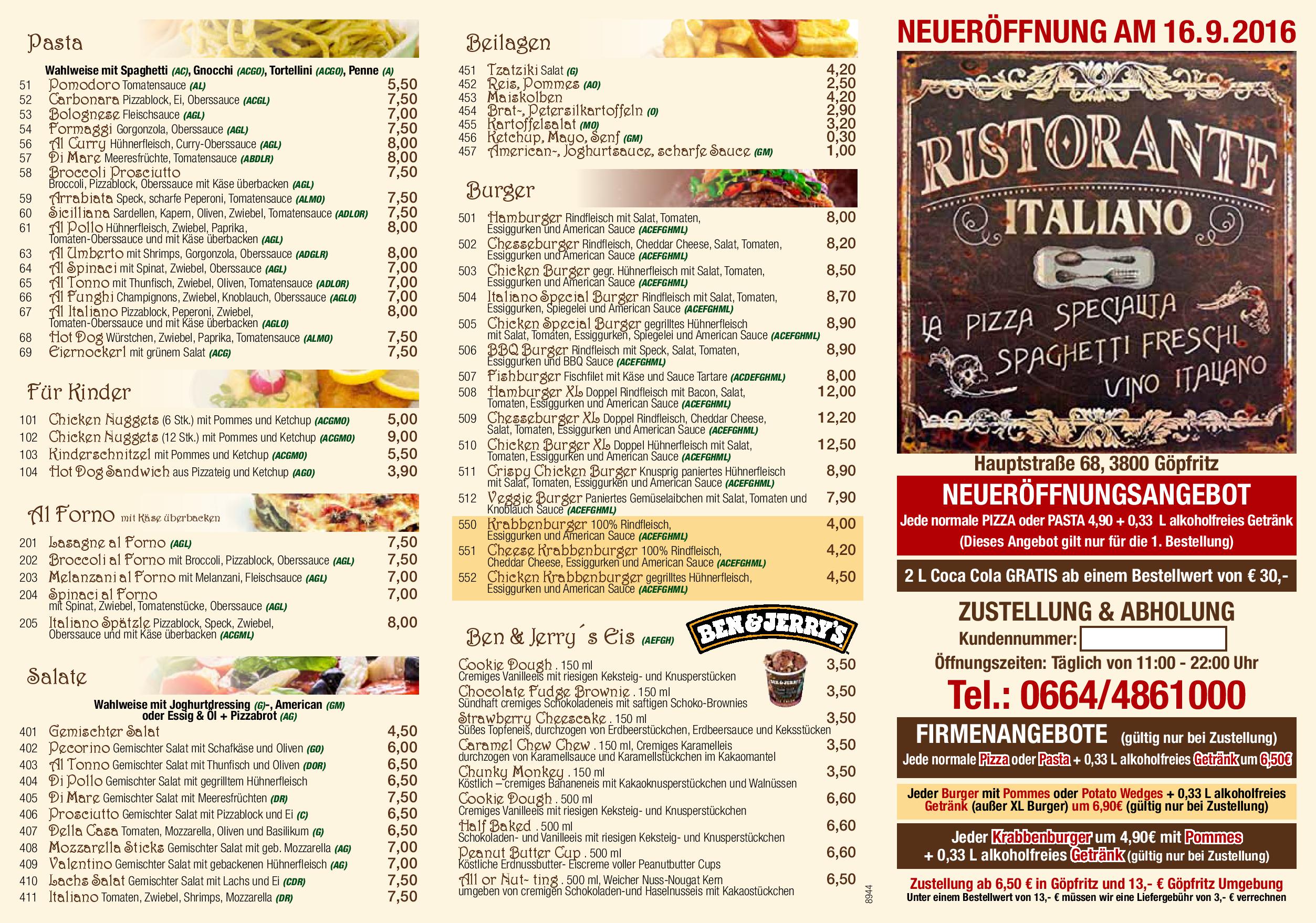 Speisekarte Ristorante Italiano in Zwettl, Seite 2