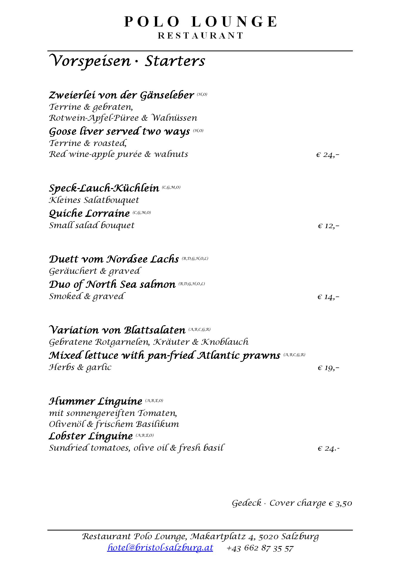 Speisekarte Hôtel Bristol Salzburg in Salzburg, Seite 6