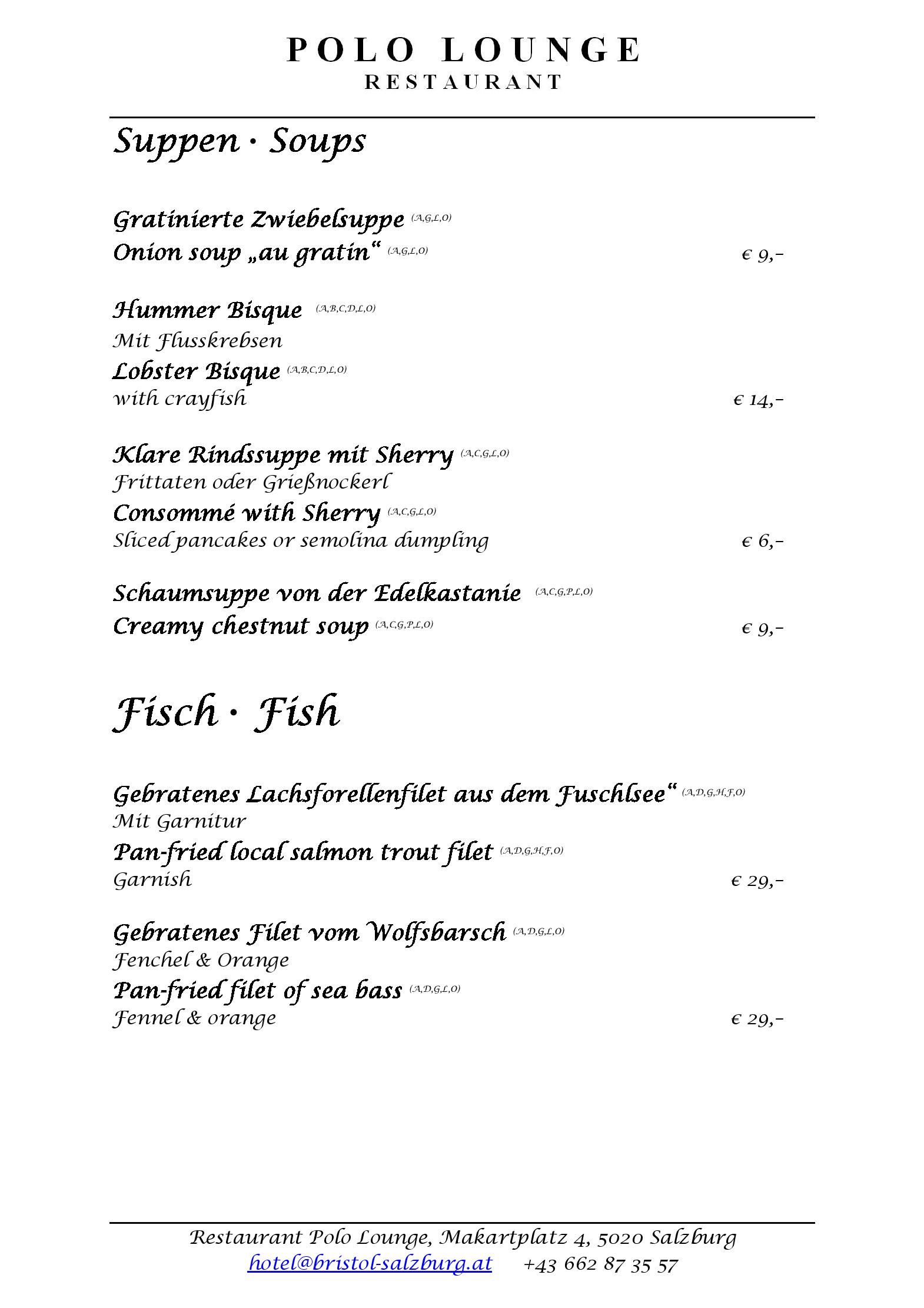 Speisekarte Hôtel Bristol Salzburg in Salzburg, Seite 5