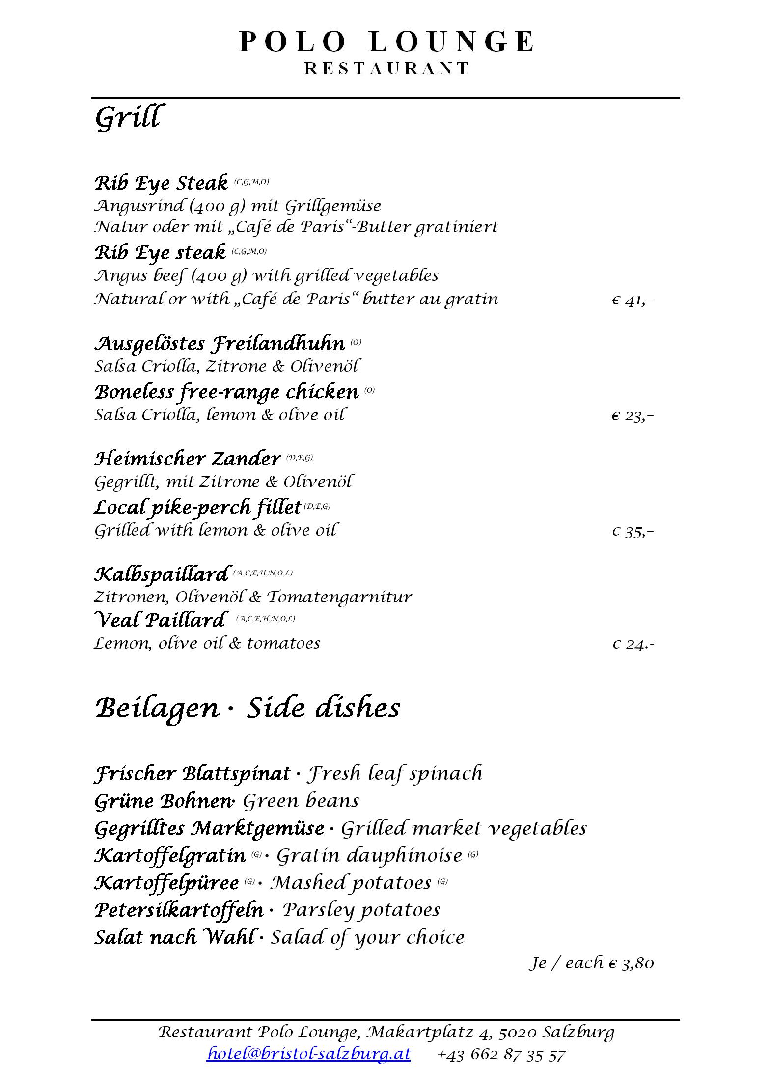 Speisekarte Hôtel Bristol Salzburg in Salzburg, Seite 4