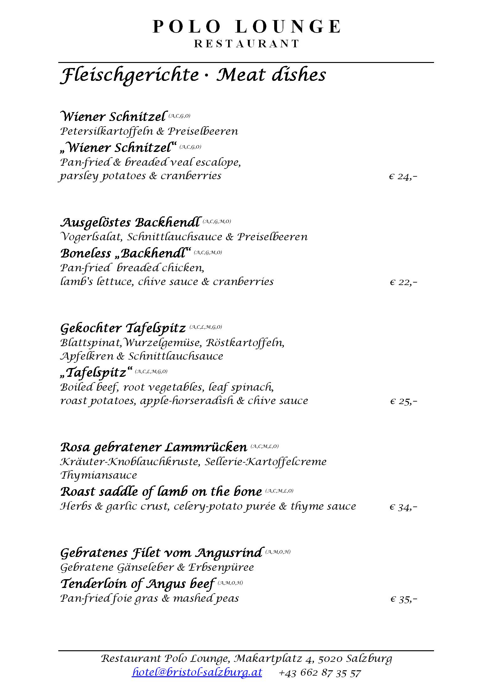 Speisekarte Hôtel Bristol Salzburg in Salzburg, Seite 3