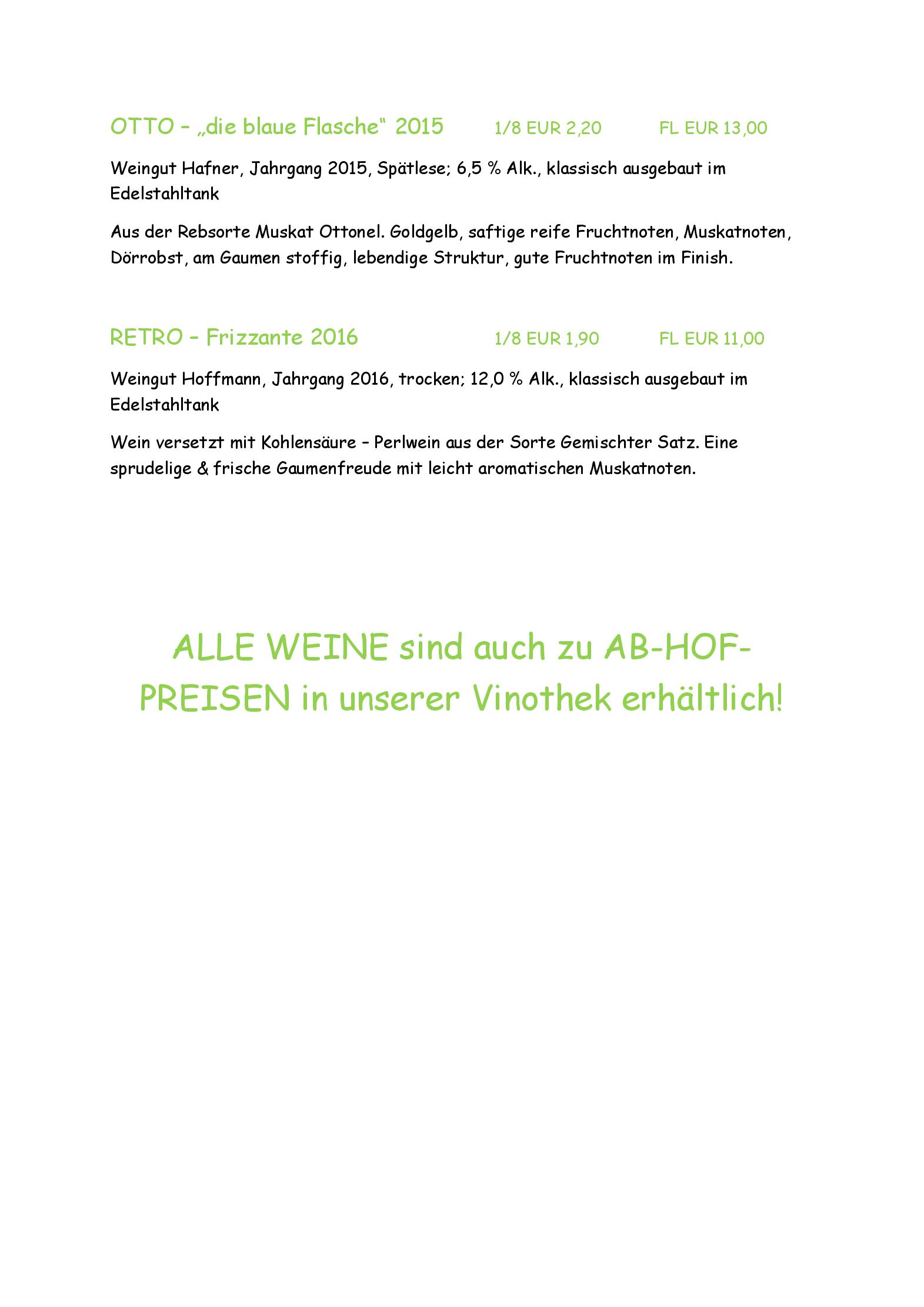 Speisekarte Hoffmanns Weinzeit - Heurigenrestaurant in Mönchhof, Seite 9
