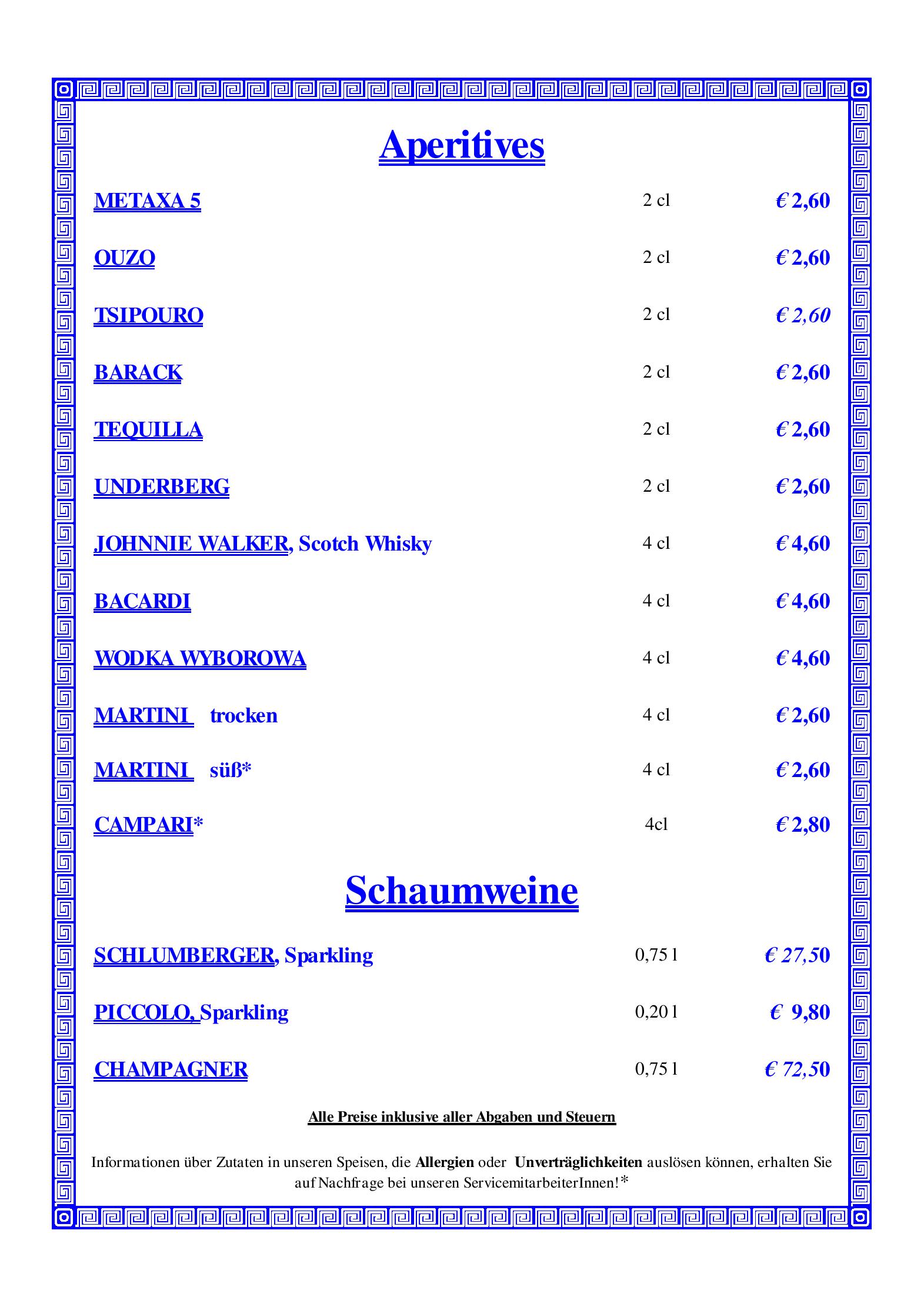 Speisekarte Restaurant Sokrates in Wien, Seite 1