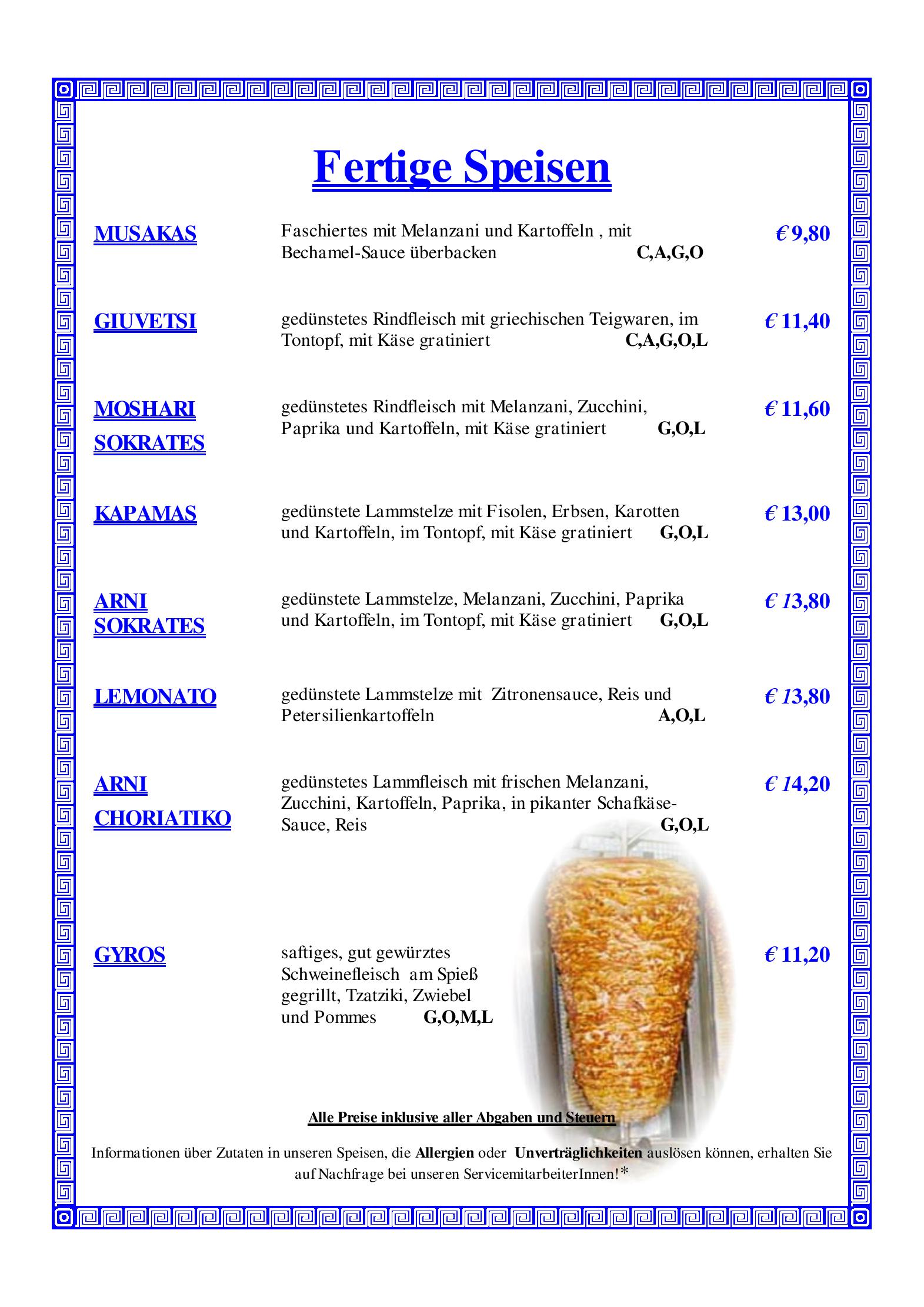 Speisekarte Restaurant Sokrates in Wien, Seite 10