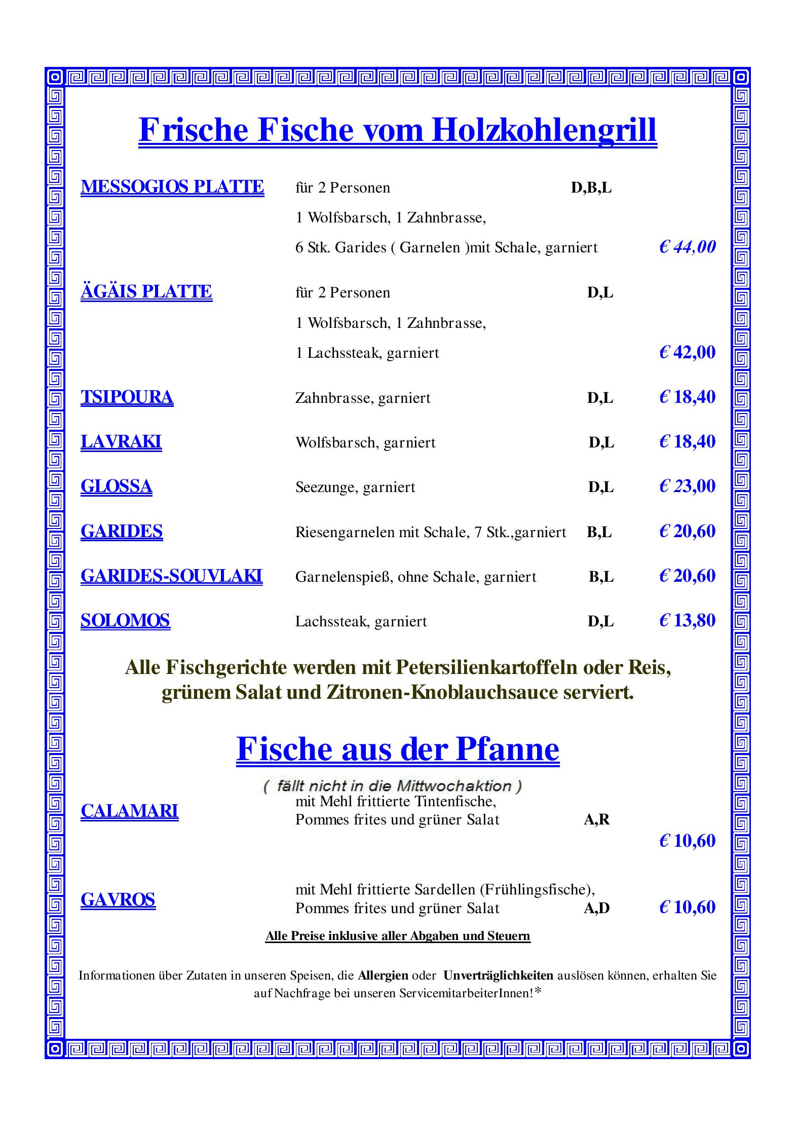 Speisekarte Restaurant Sokrates in Wien, Seite 2