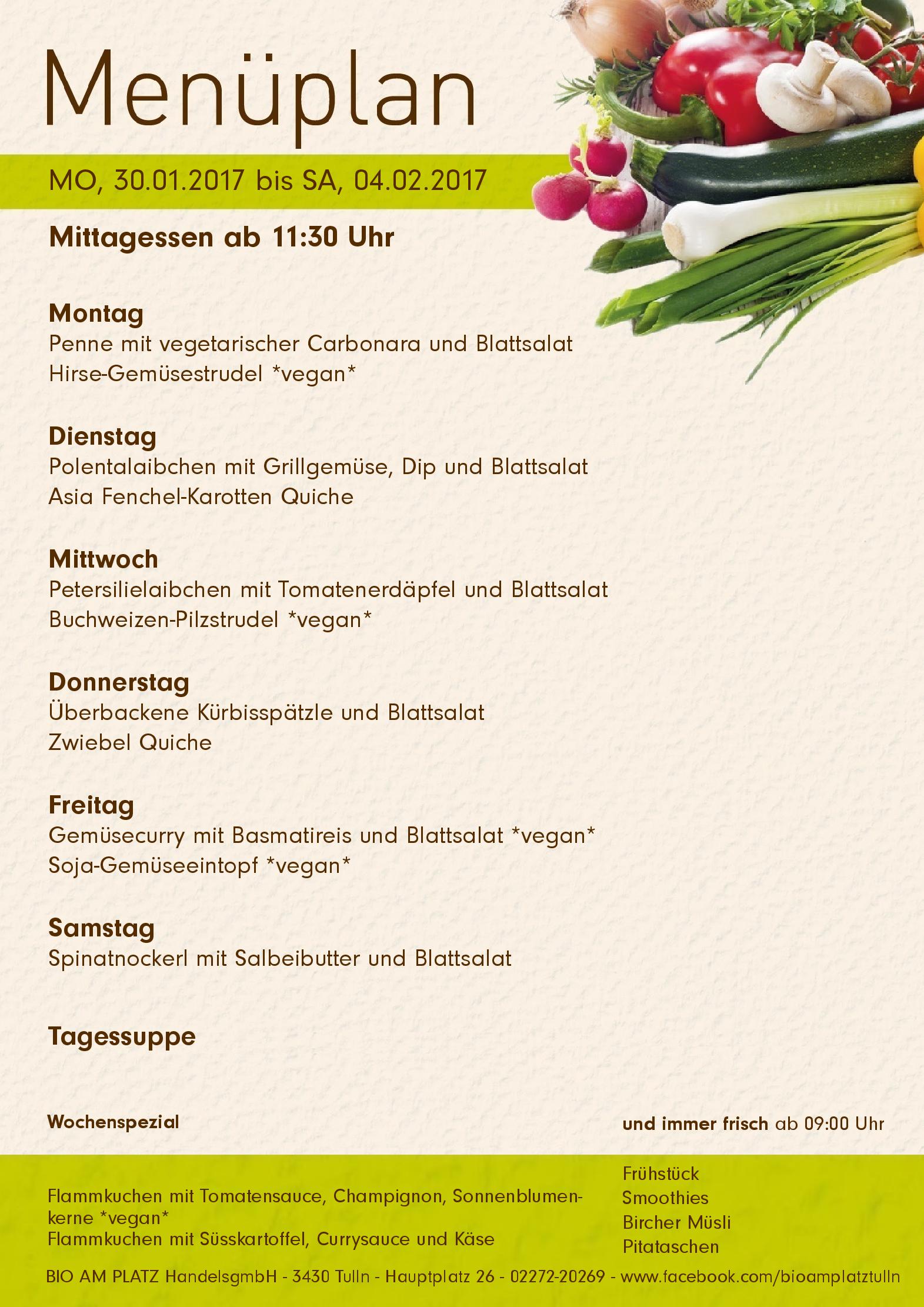 Speisekarte Bio am Platz in Tulln, Seite 1