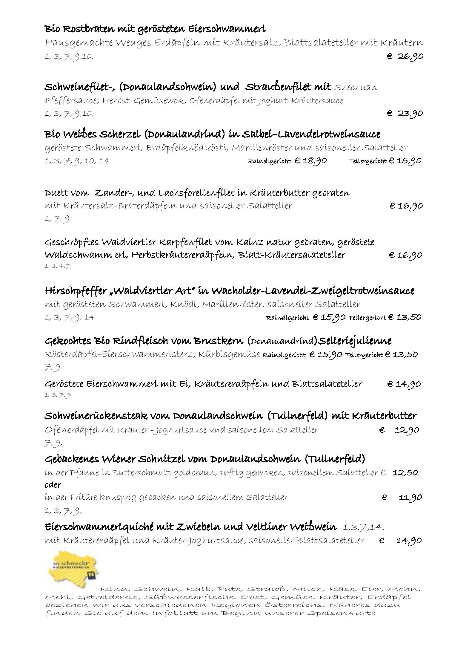 Speisekarte Bio Kräuterlandgasthausanno1920 in Etsdorf am Kamp/Grafenegg, Seite 2