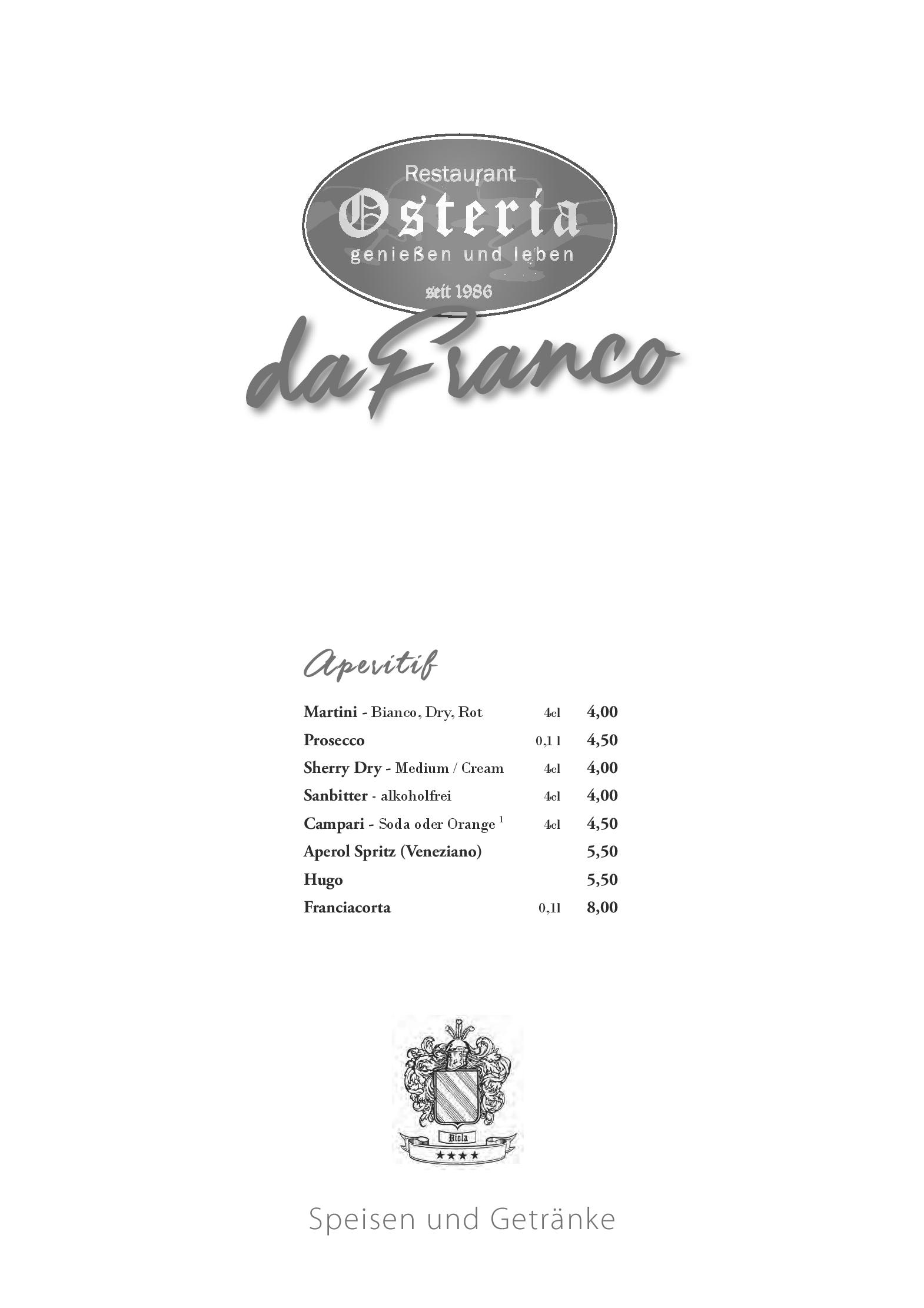 Speisekarte Restaurant Osteria Da Franco in Telfs, Seite 2
