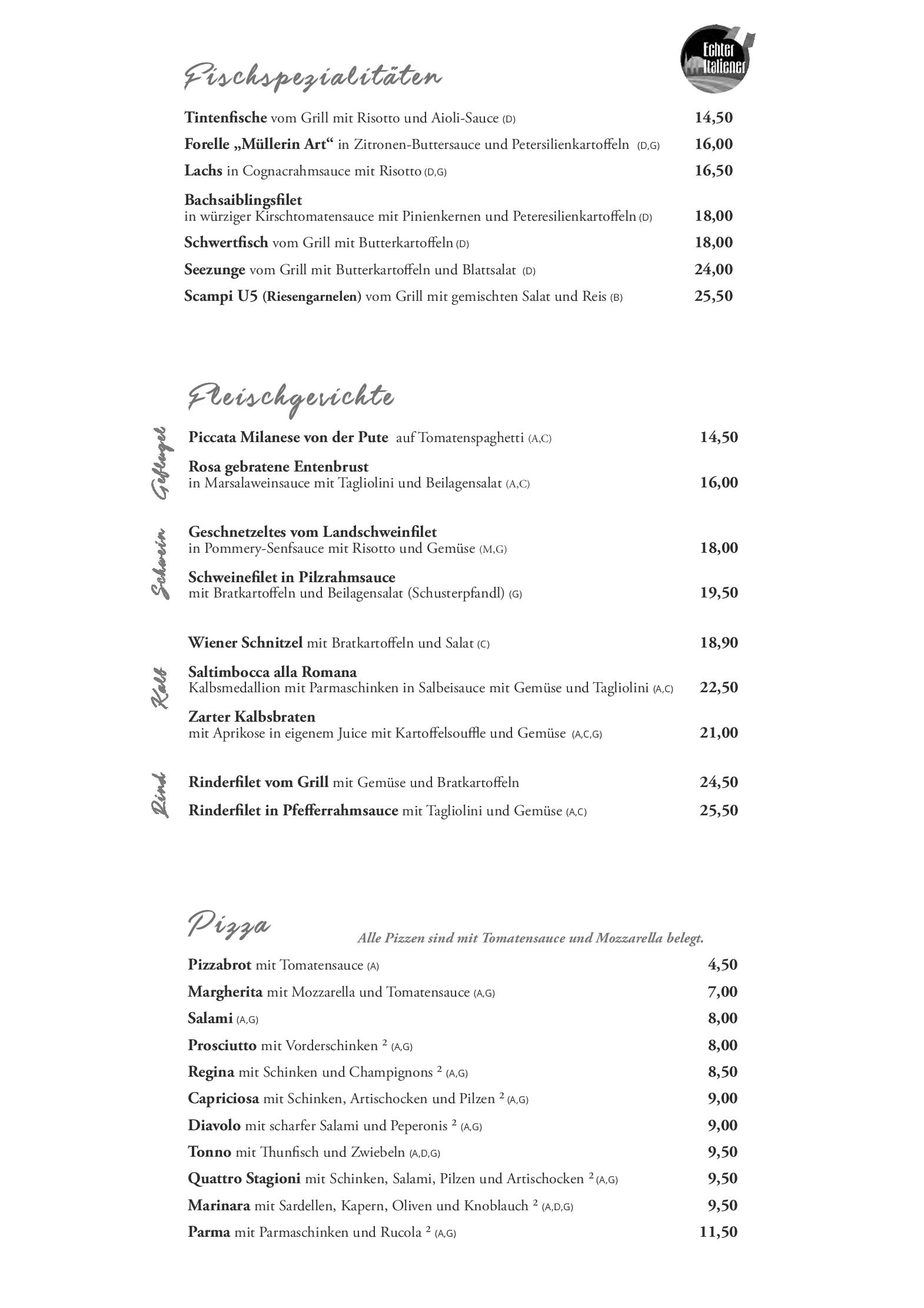 Speisekarte Restaurant Osteria Da Franco in Telfs, Seite 3